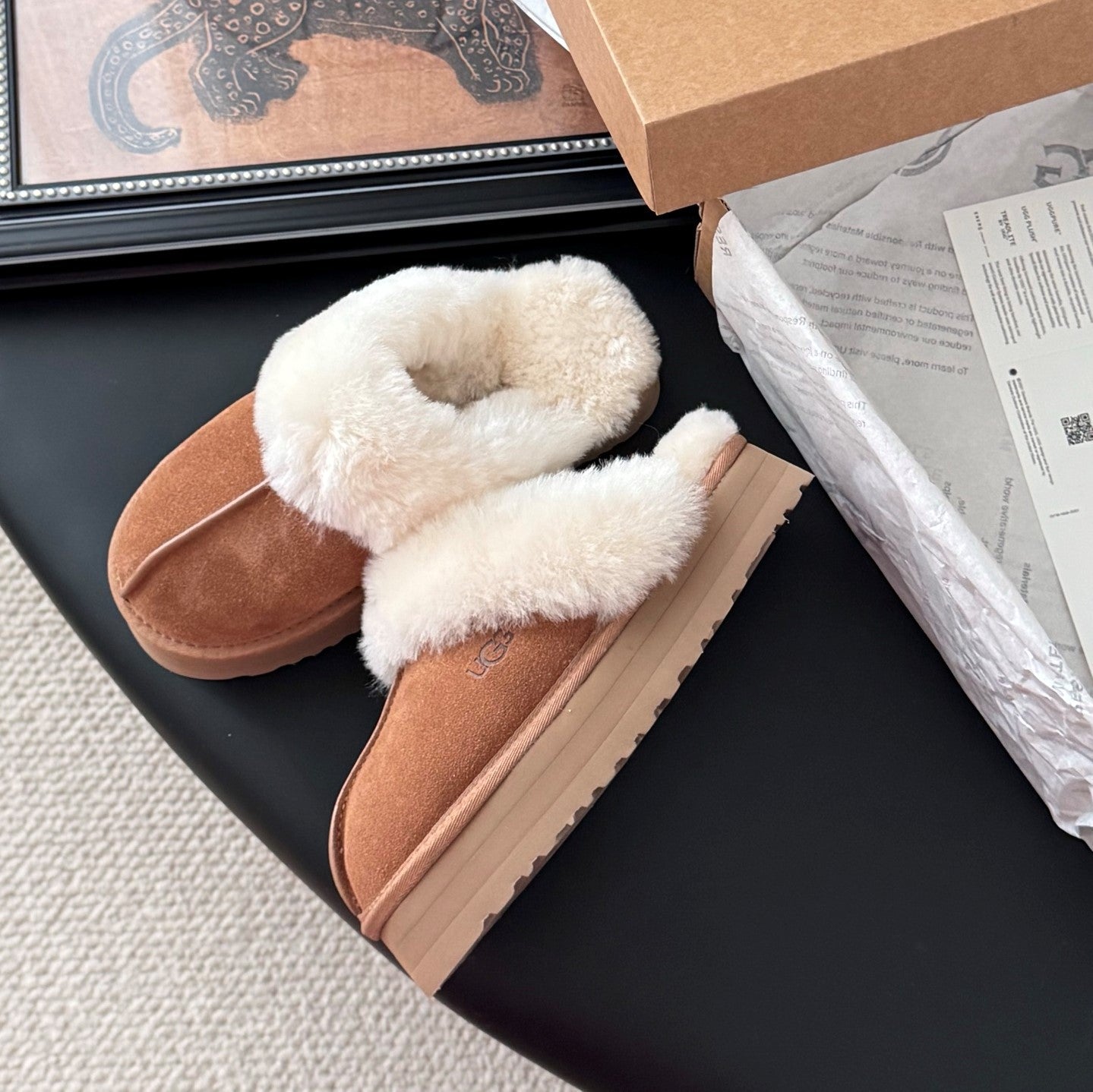 UGG Disquette Slippers Brown White Wool Suede 508052