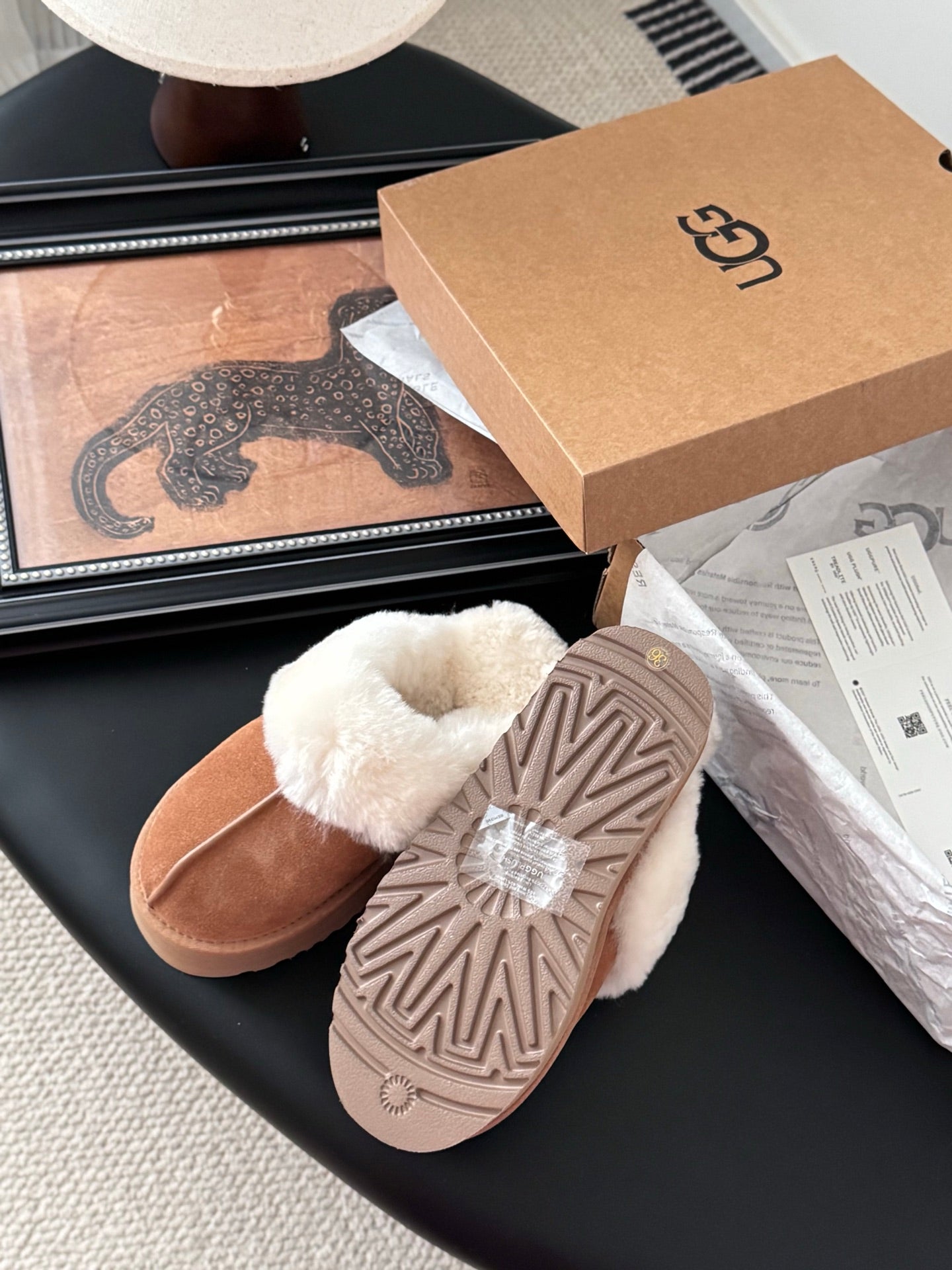 UGG Disquette Slippers Brown White Wool Suede 508052