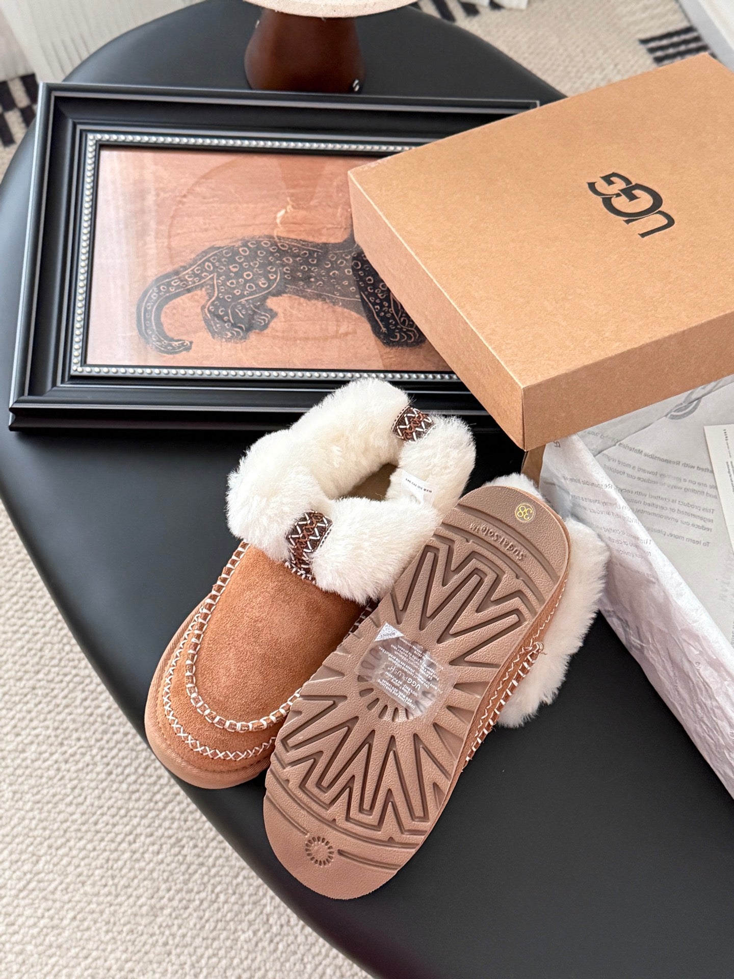 UGG Classic Ultra Mini Alpine Boots Brown White Wool Suede 508053