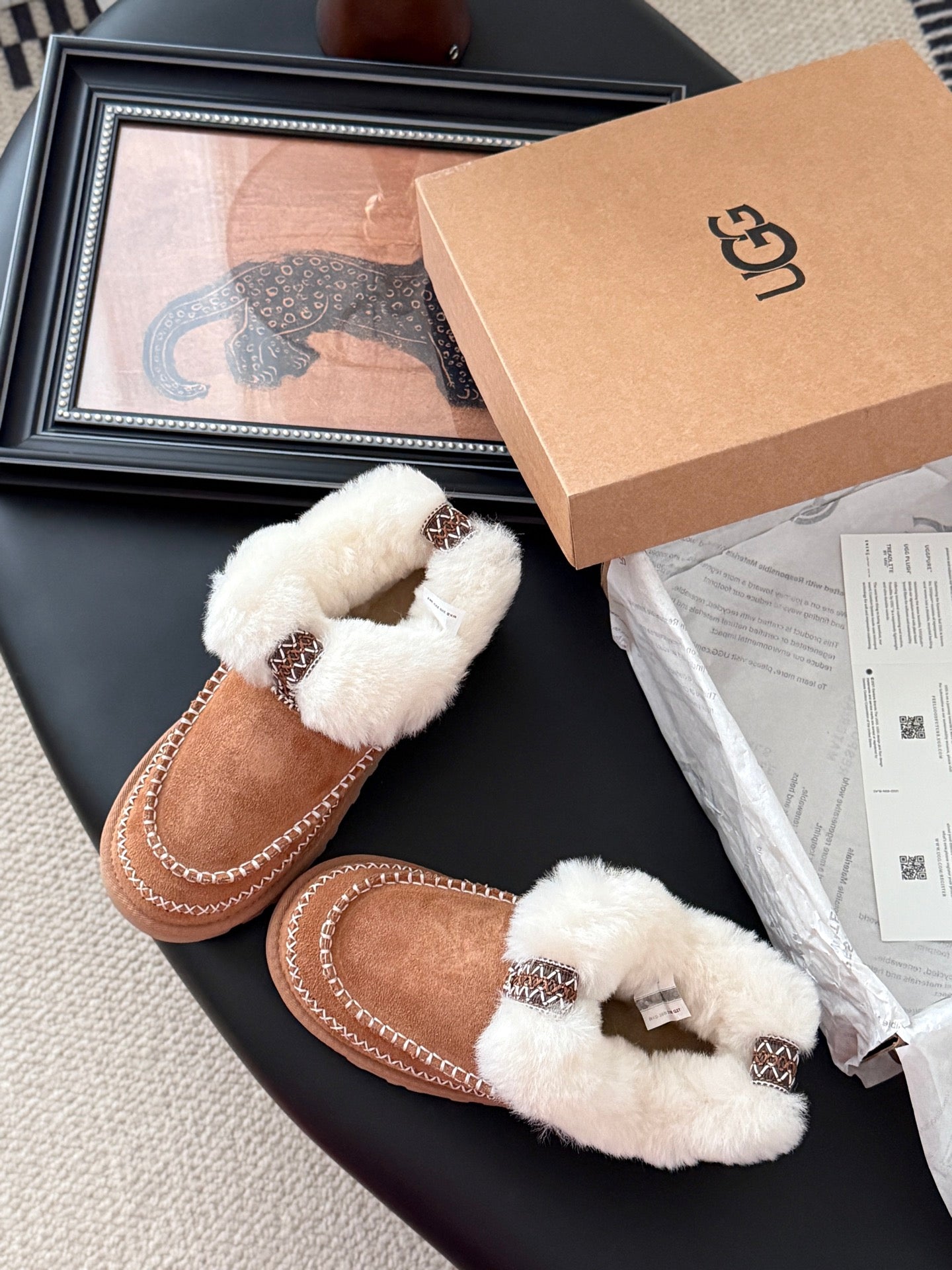 UGG Classic Ultra Mini Alpine Boots Brown White Wool Suede 508053
