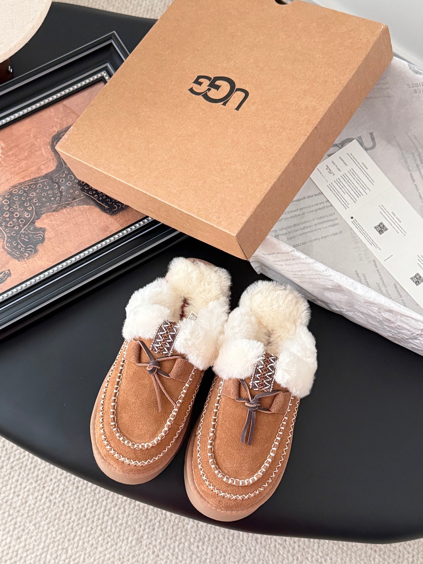 UGG Tasman Alpine Slippers Brown White Wool Suede 508056