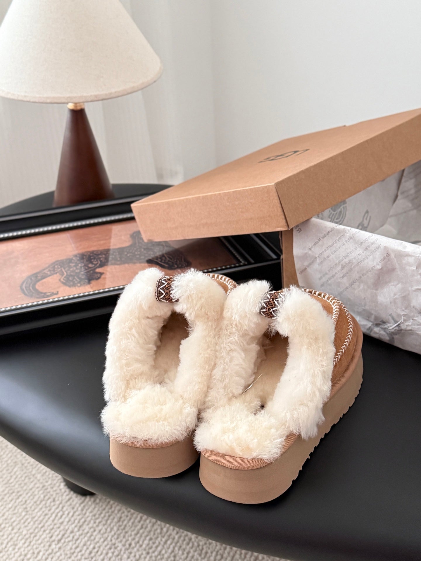 UGG Tasman Alpine Slippers Brown White Wool Suede 508056