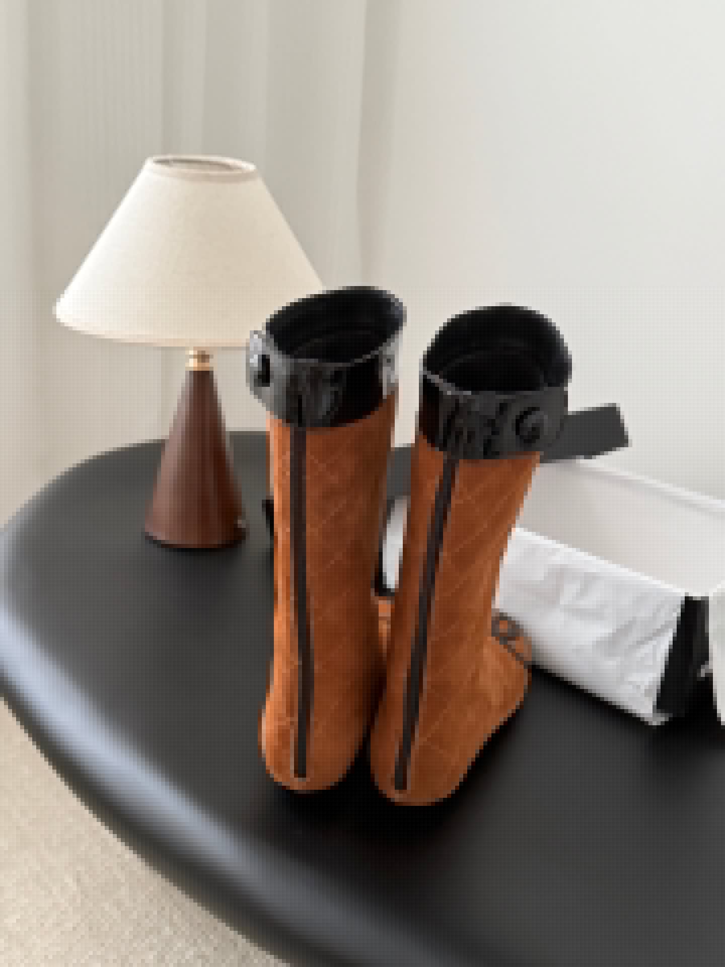 CC Cambon Mid-Calf Boots Brown Black Suede Patent Leather 540771