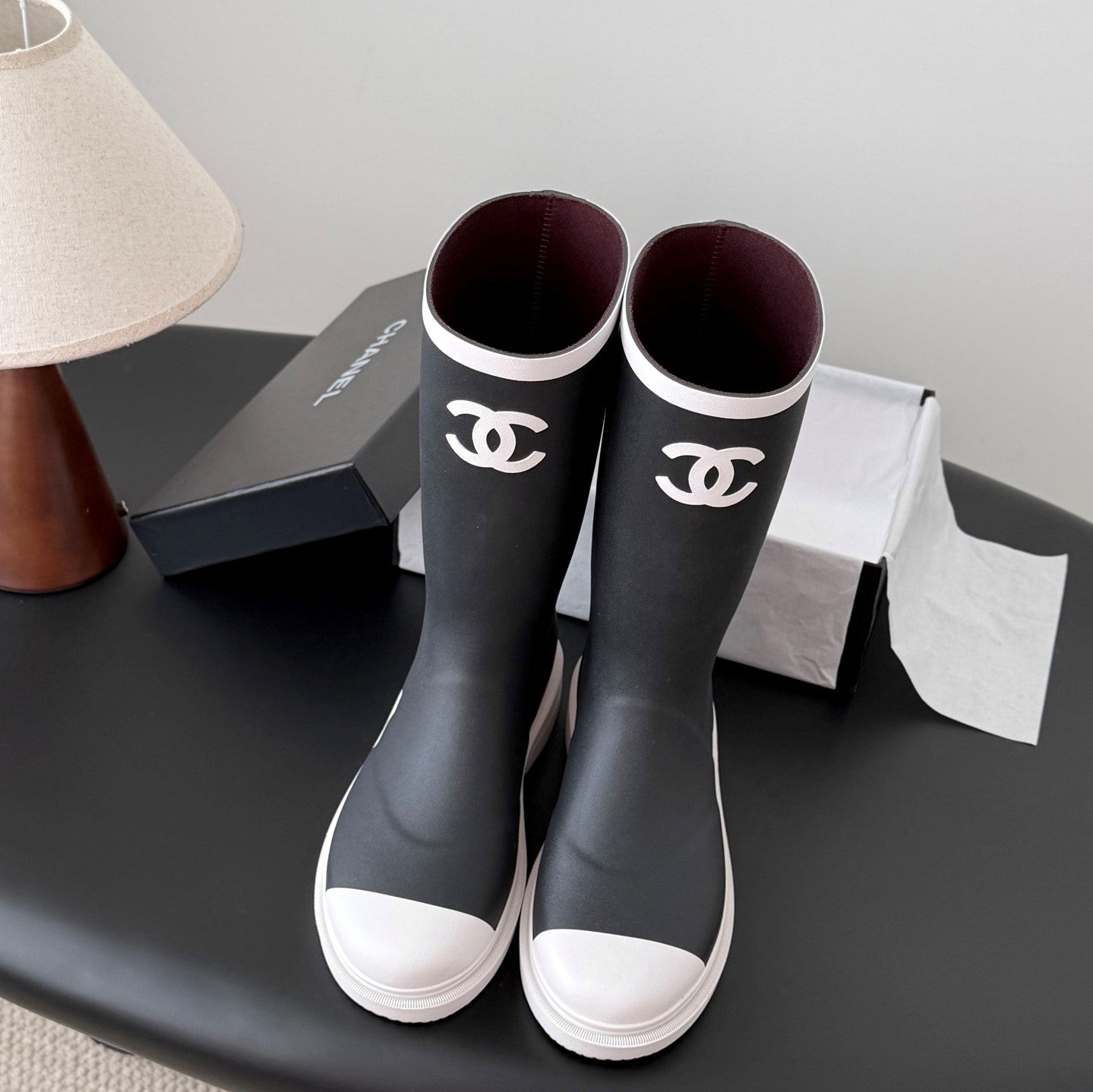CC High Black White Rain Boots