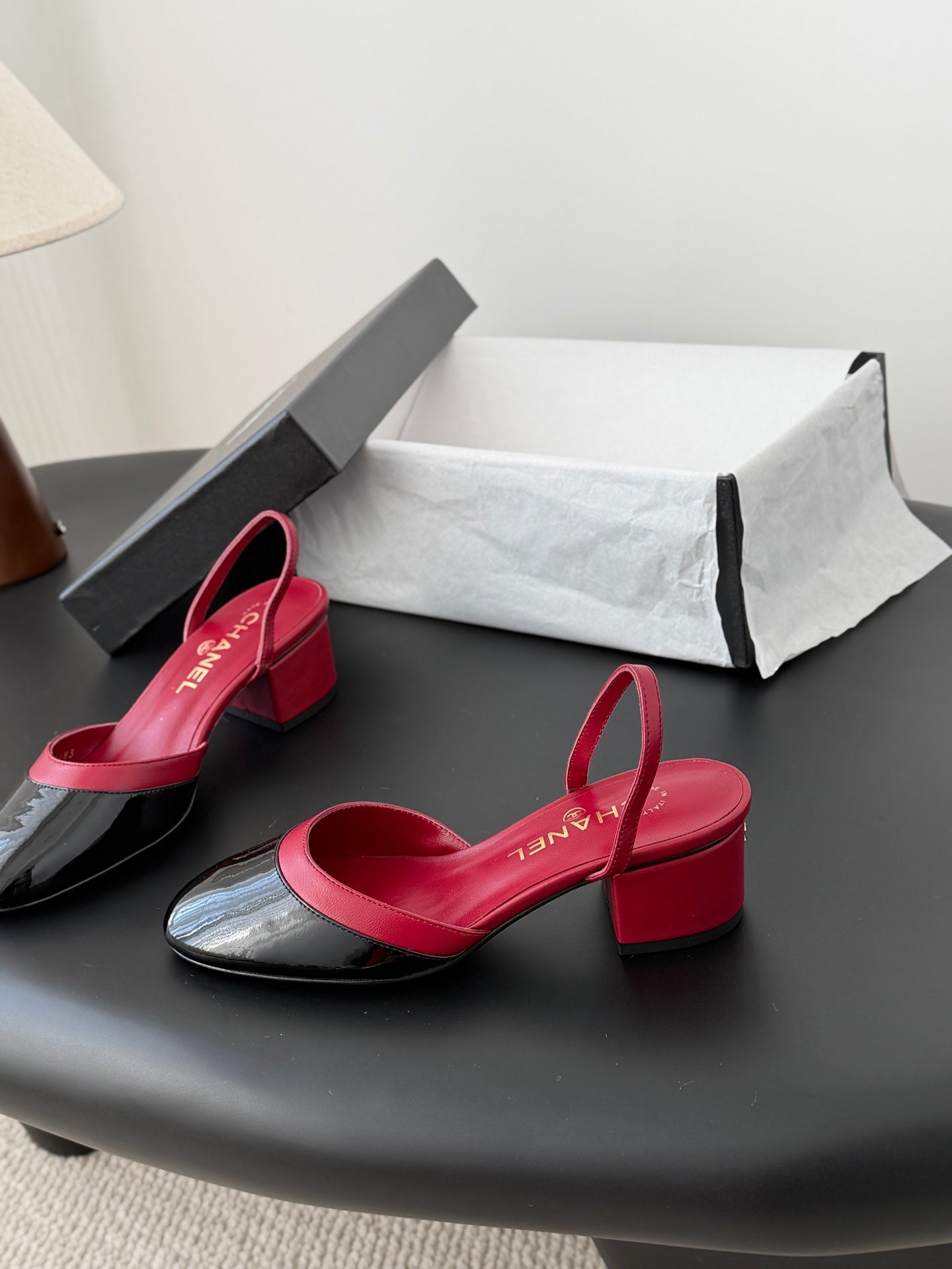CC 26c Slingback Burgundy Black Patent Leather  Sheepskin 605328