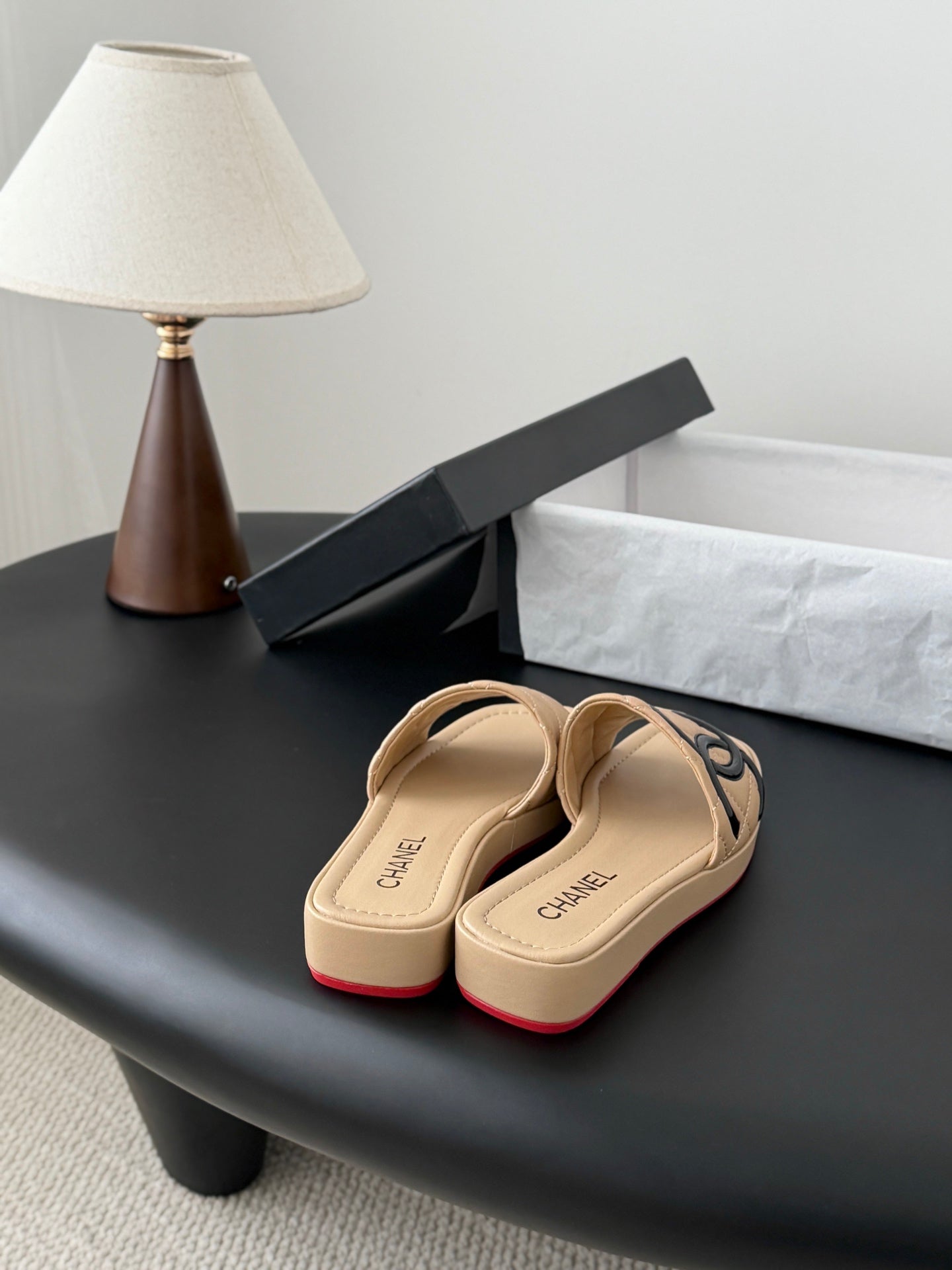 CC 26K Cambon Slippers Beige Lambskin 670826