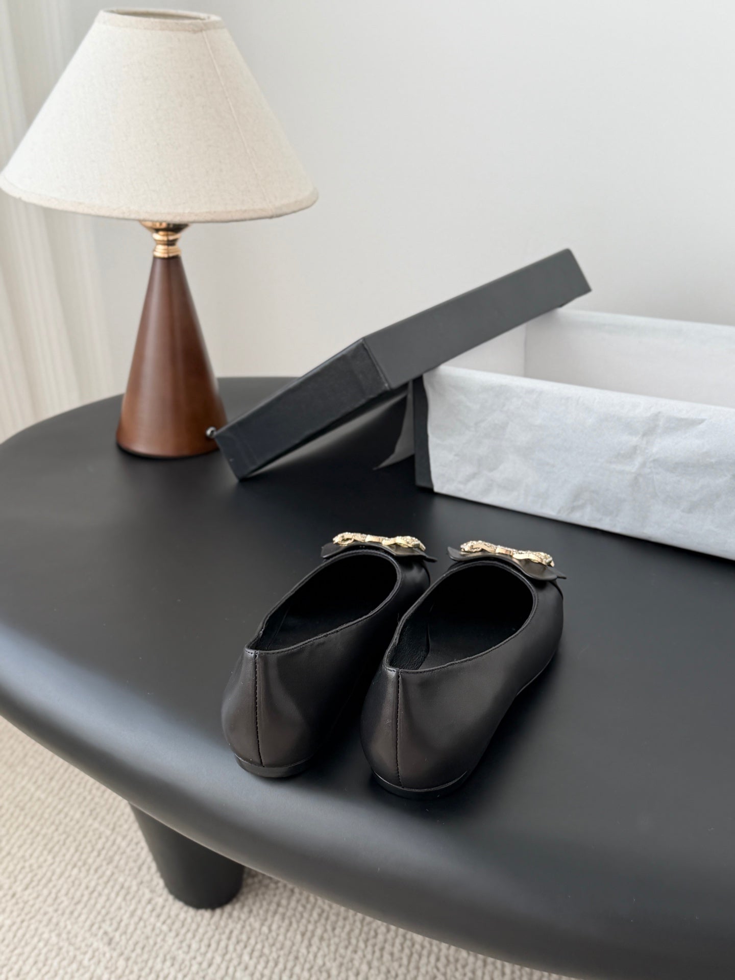 CC 26K Bow Ballet Flat Black Lambskin Canvas 670830