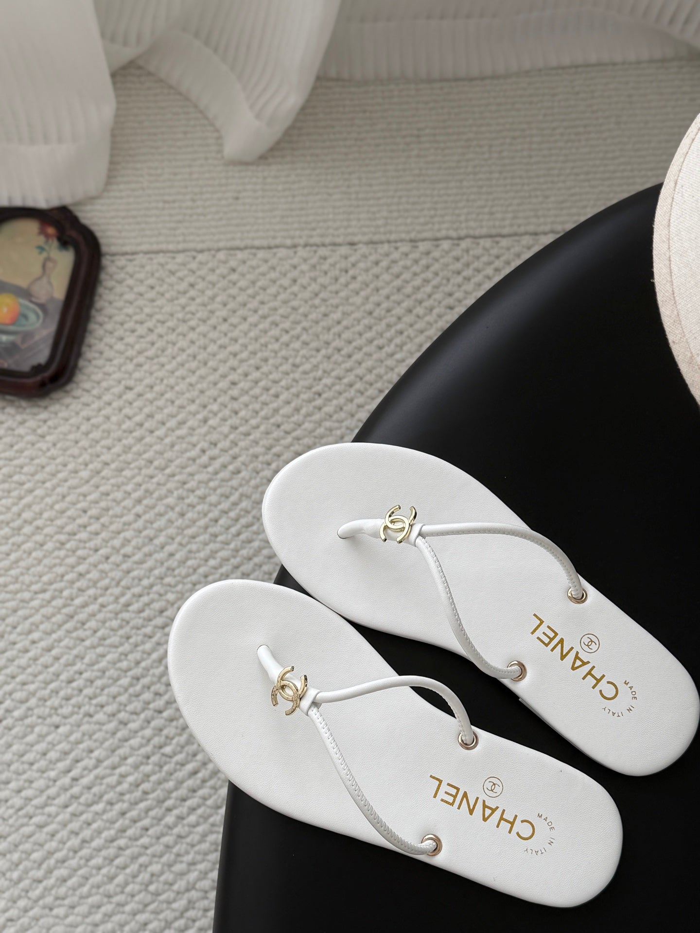 CC 2026 Thong Sandal White Calfskin 675902