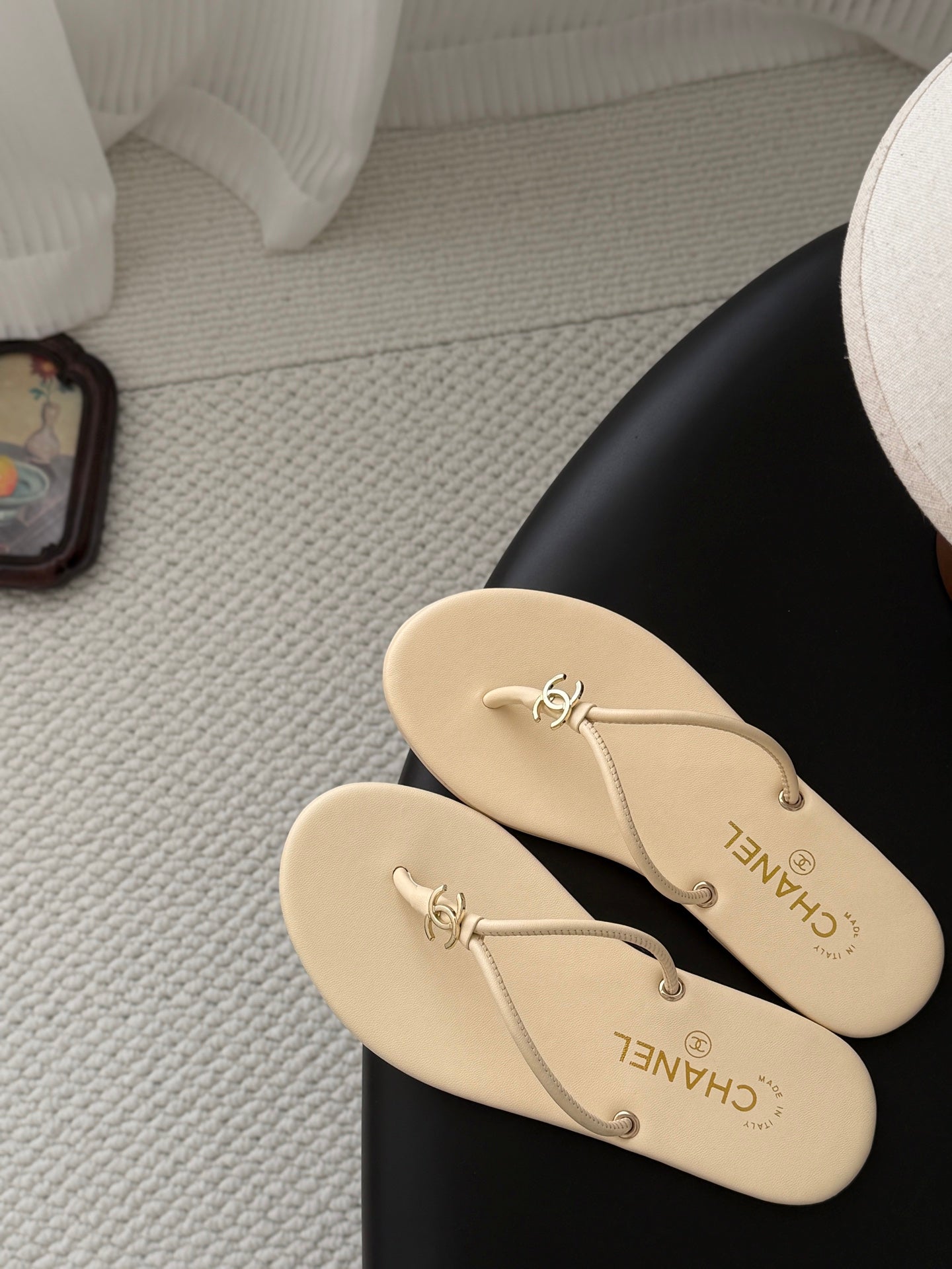 CC 2026 Thong Sandal Beige Calfskin 675905