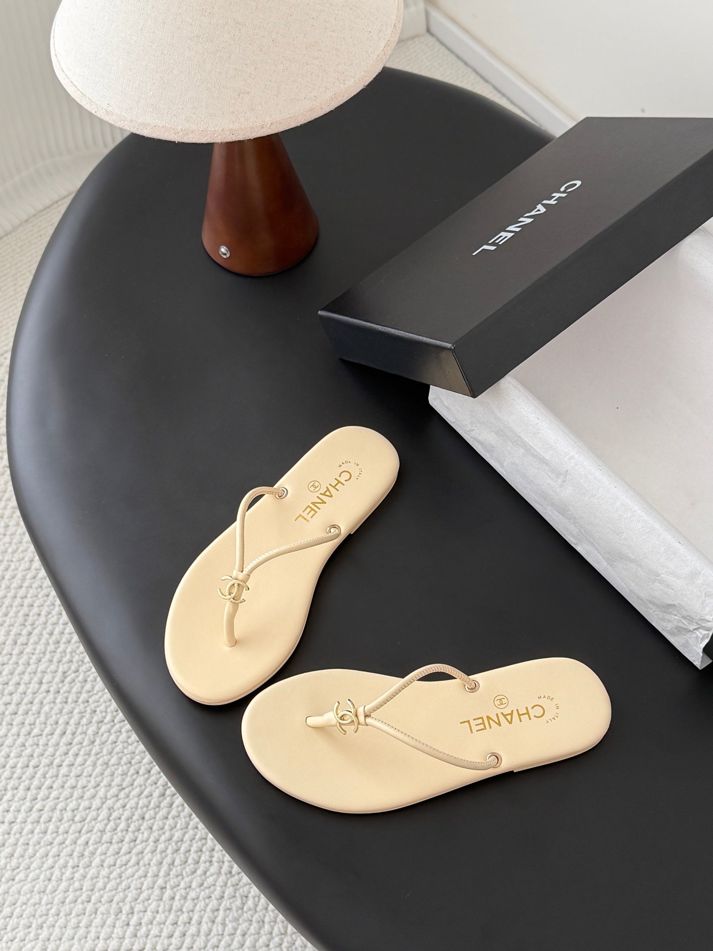 CC 2026 Thong Sandal Beige Calfskin 675905