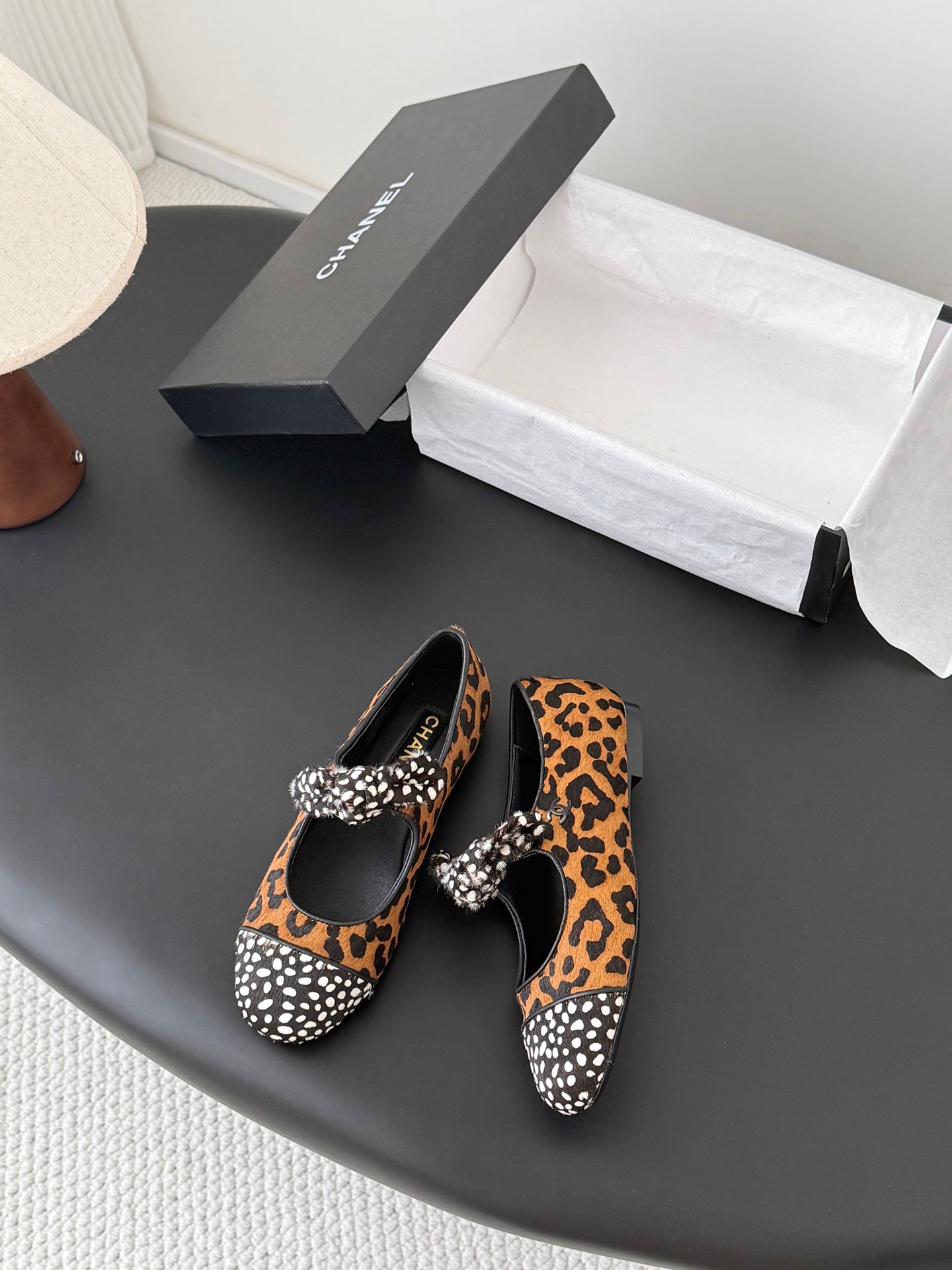 CC 26s Mary Jane Shoes Poka Dot Black Brown Horsehair 915176