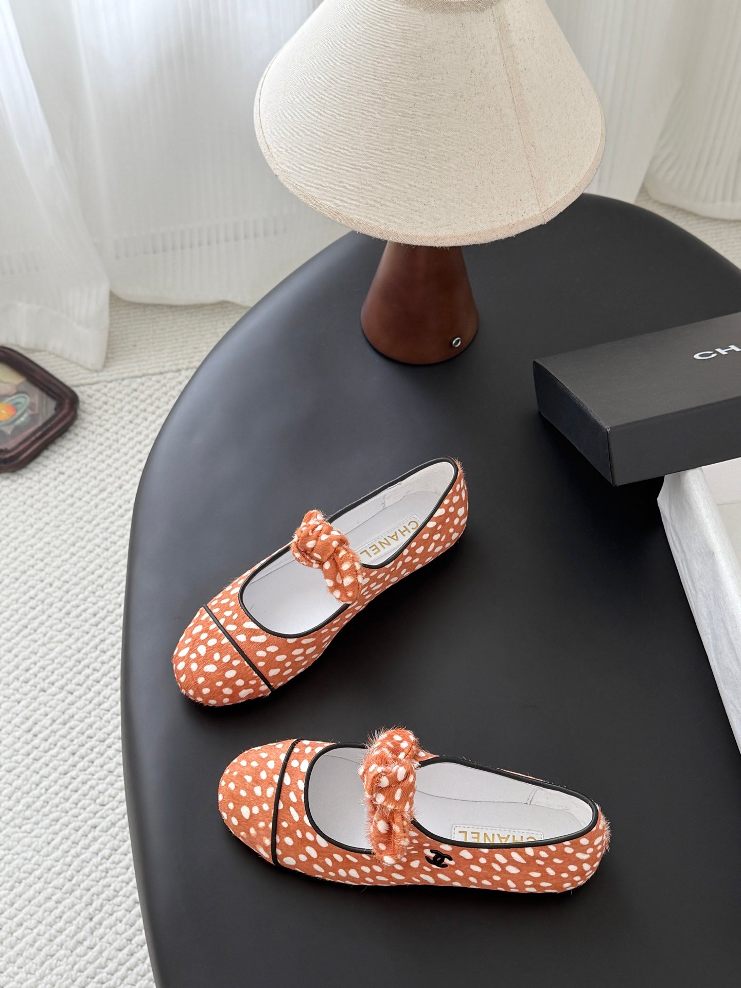 CC 26s Mary Jane Shoes Poka Dot Orange White Horsehair 915179