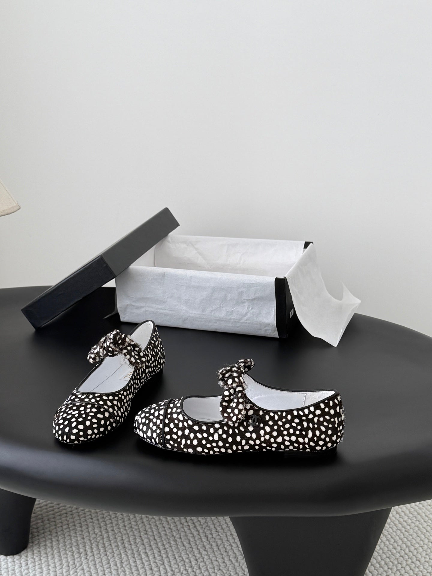 CC 26s Mary Jane Shoes Poka Dot Black White Horsehair 915180