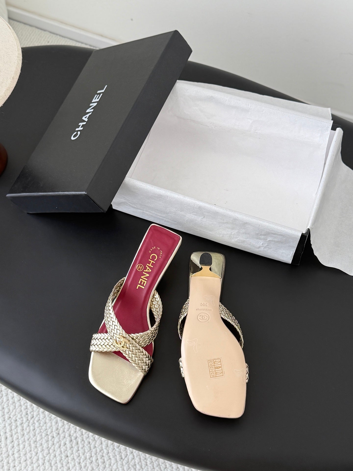 CC 26s Cross Slippers Burgundy Gold Lambskin 914972