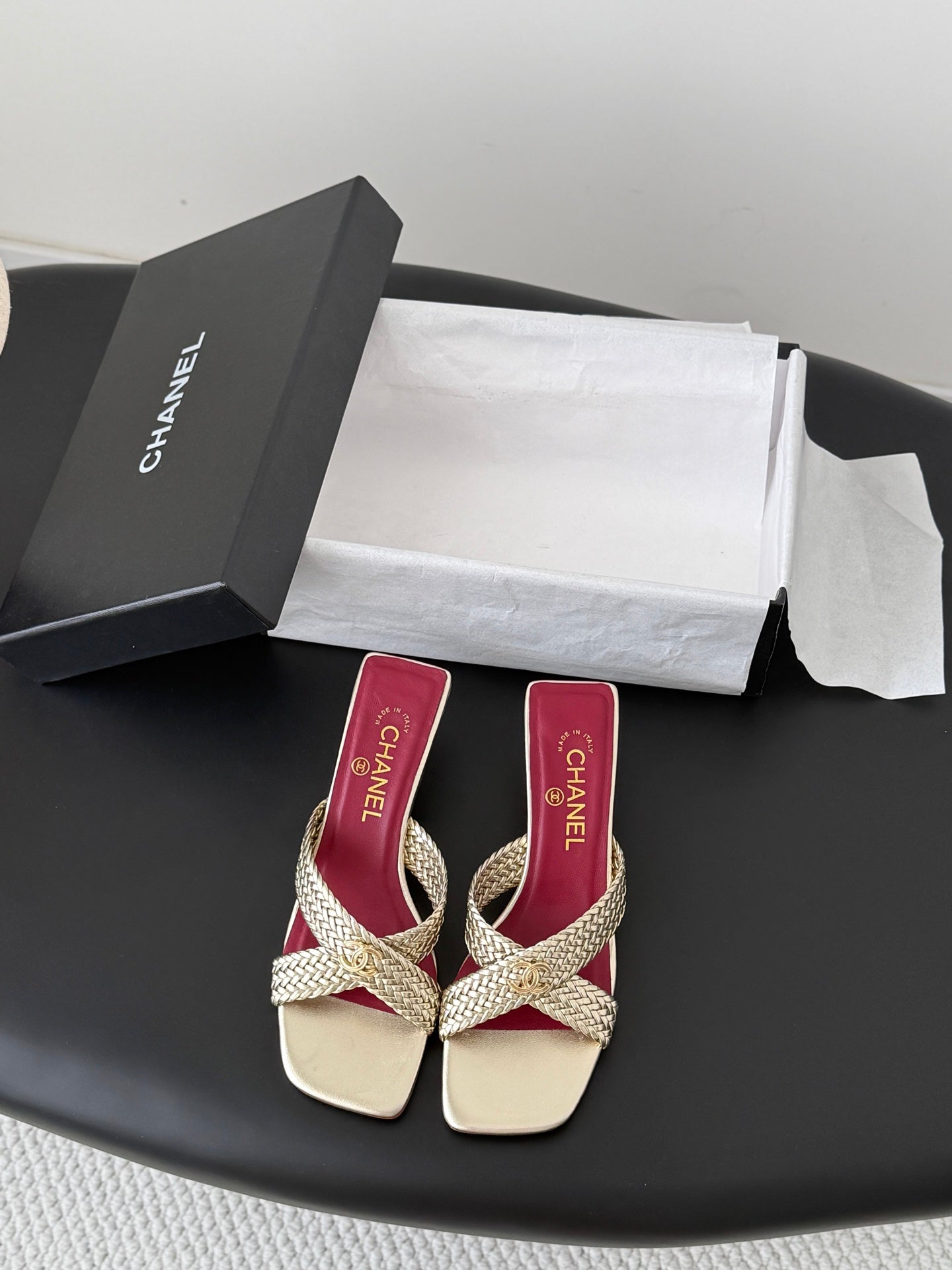 CC 26s Cross Slippers Burgundy Gold Lambskin 914972
