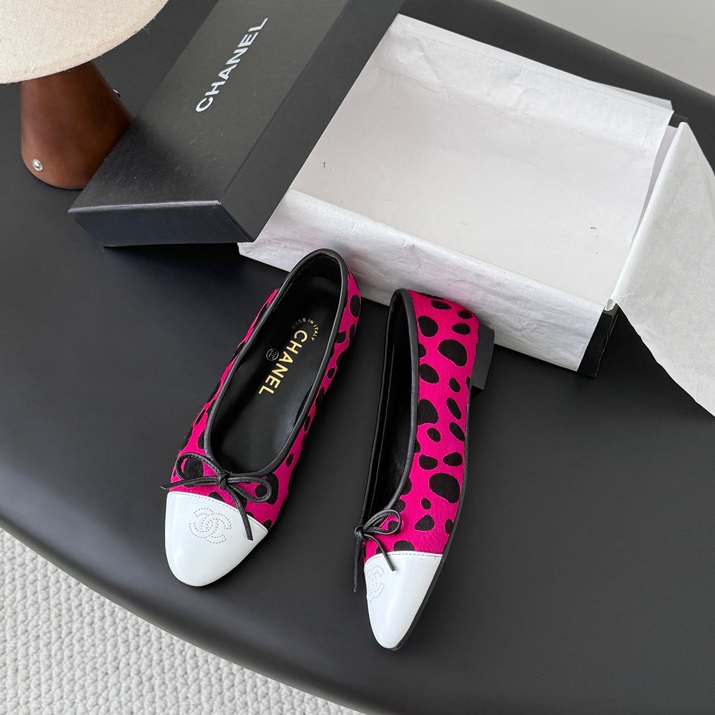 CC 26s Ballerina Flats Hot Pink Black Pony Hair Calfskin 914546