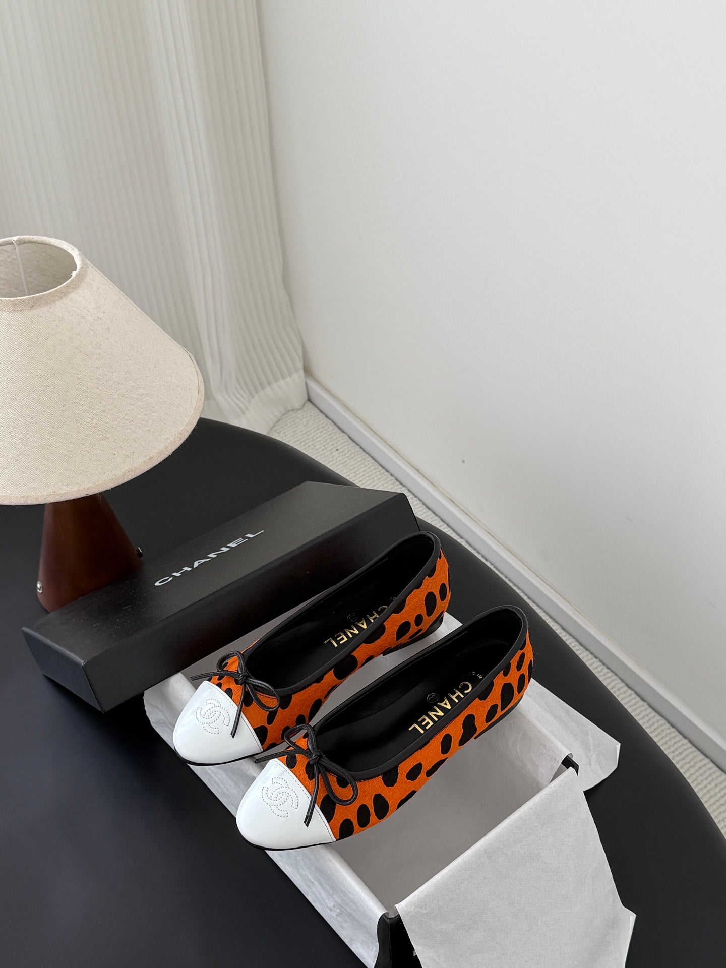 CC 26s Ballerina Flats Black Orange Pony Hair Calfskin 914550