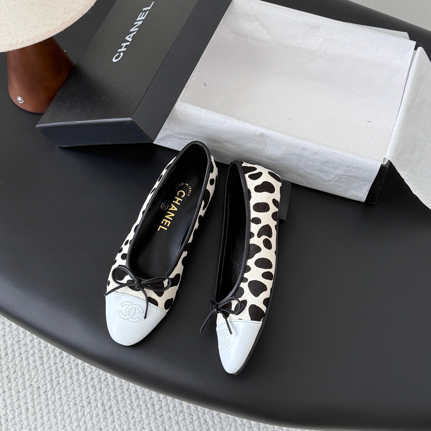 CC 26s Ballerina Flats Black White Pony Hair Calfskin 914551