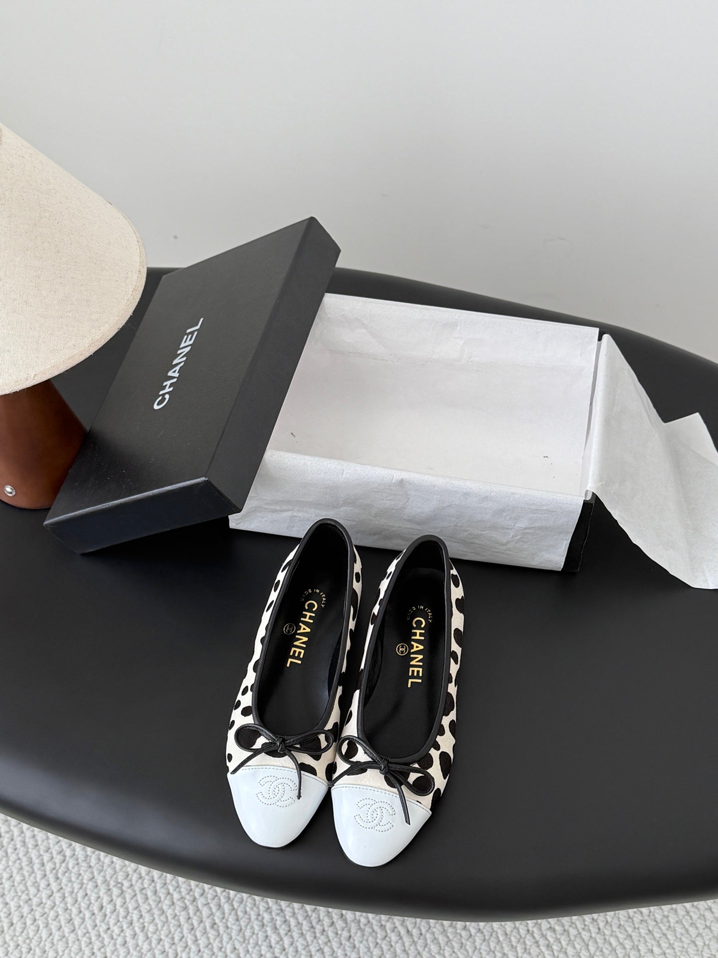CC 26s Ballerina Flats Black White Pony Hair Calfskin 914551