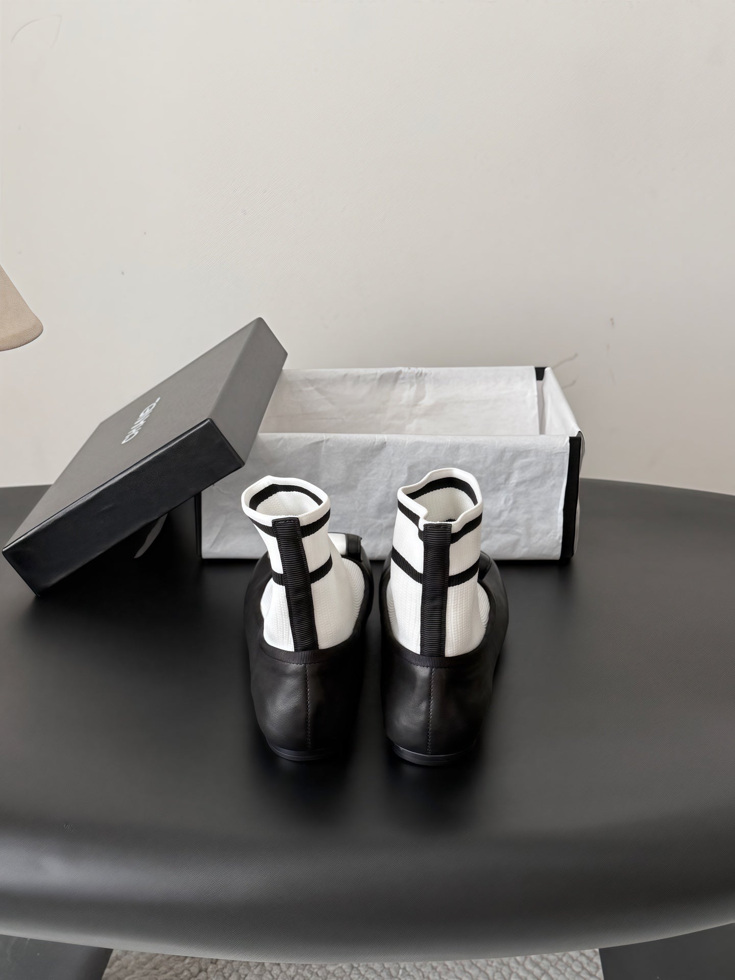 CC 26s Sock Boots Black White  Leather Cotton 969679