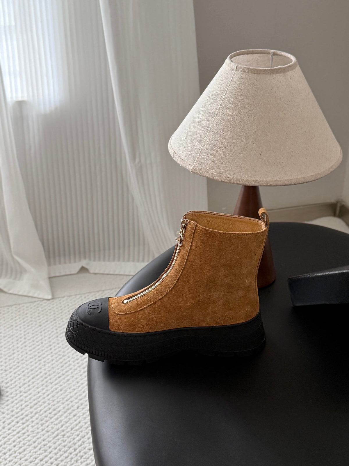 CC 26s Zipper Front Ankle Boots Brown Black Suede 127703