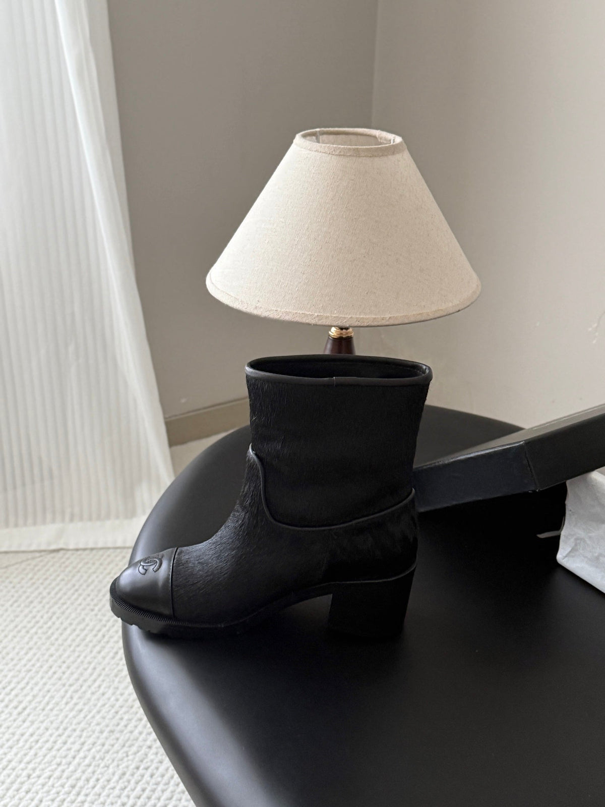 CC 26s Embroidered Logo Ankle Boots Black Black Pony Hair 127784