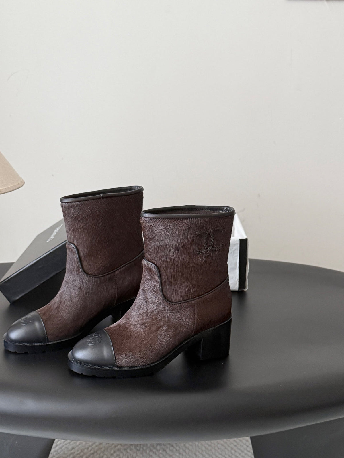 CC 26s Embroidered Logo Ankle Boots Brown Black Pony Hair 127785