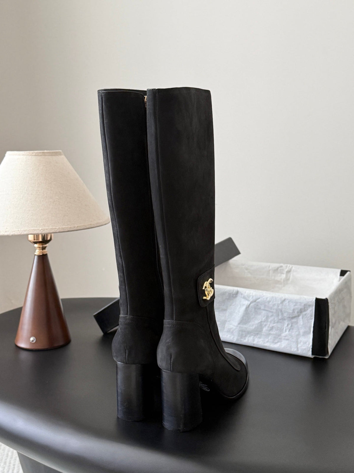 CC 26s Knee High Boots Black Black Suede 127796