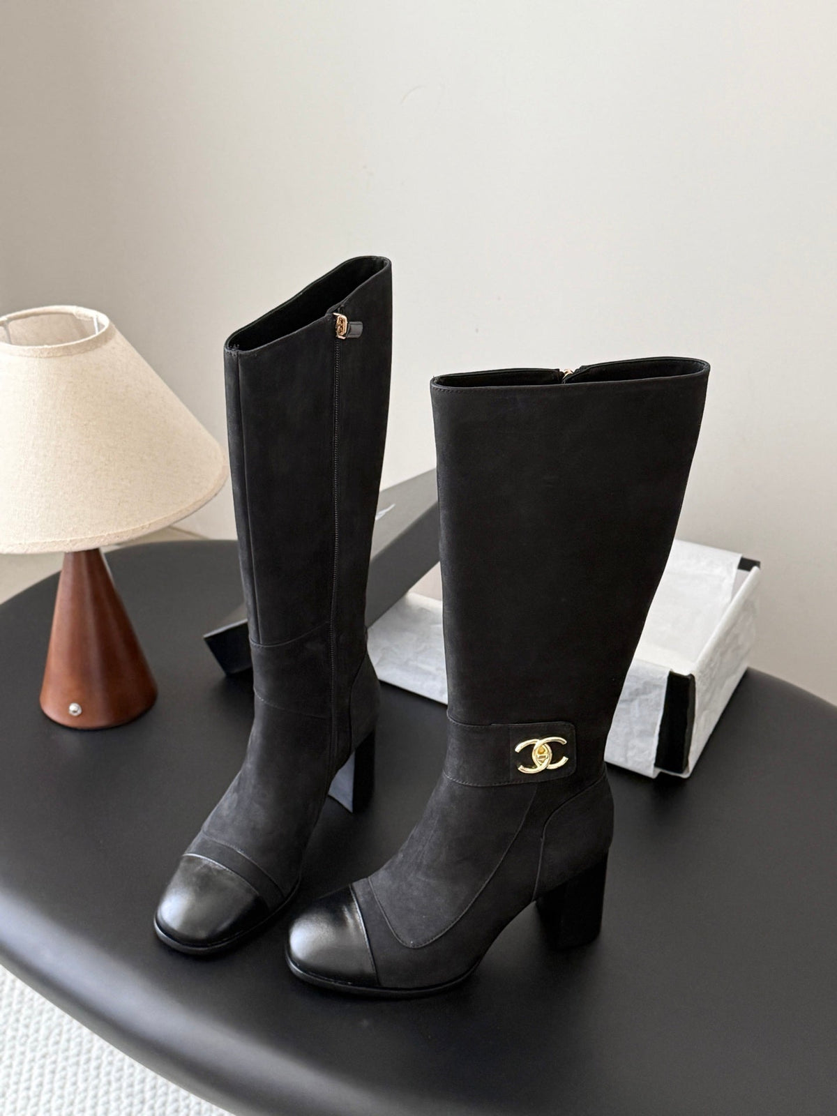 CC 26s Knee High Boots Black Black Suede 127796