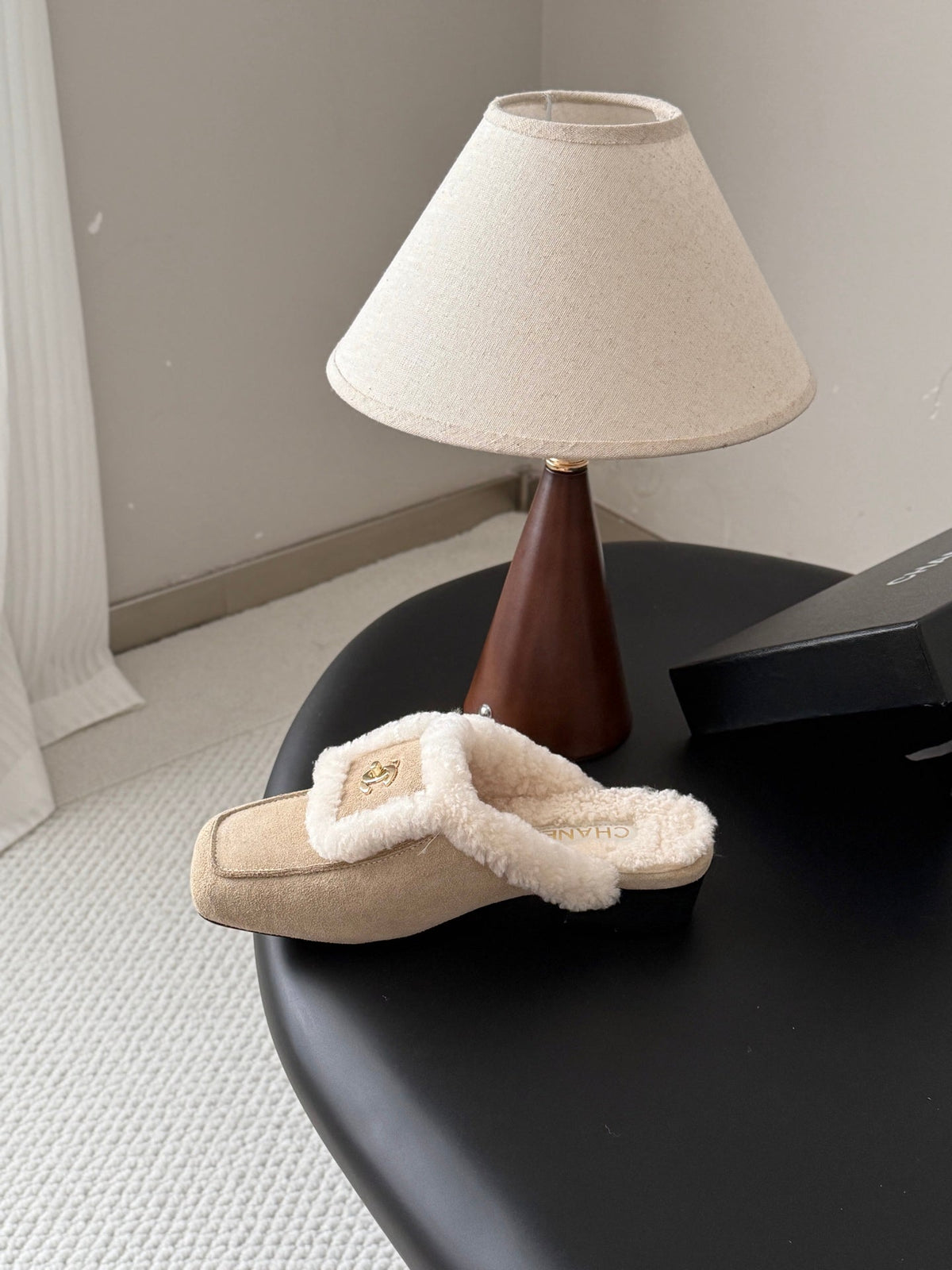 CC 26s Shearling Trim Suede Mules Beige Gold 127805