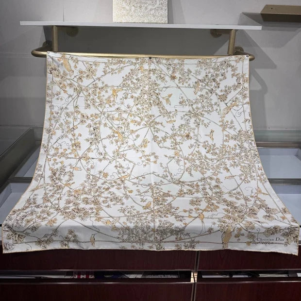 Dior 2026 Jardin D-Etoile Scarf 90cm White Mix Yellow Silk 203386