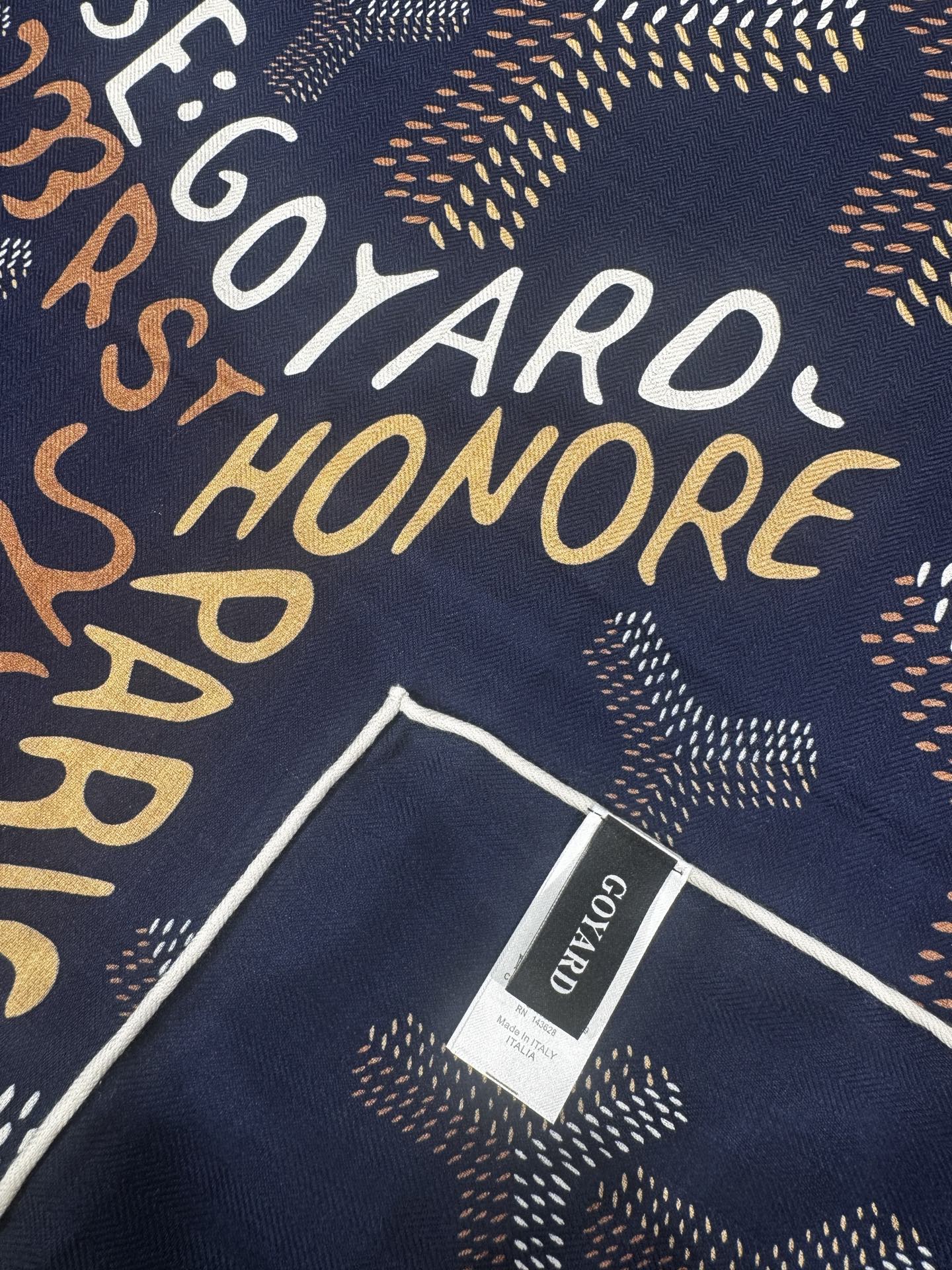 Goyard Shawl Scarf 140x140cm Navy Blue Twill Silk 209997