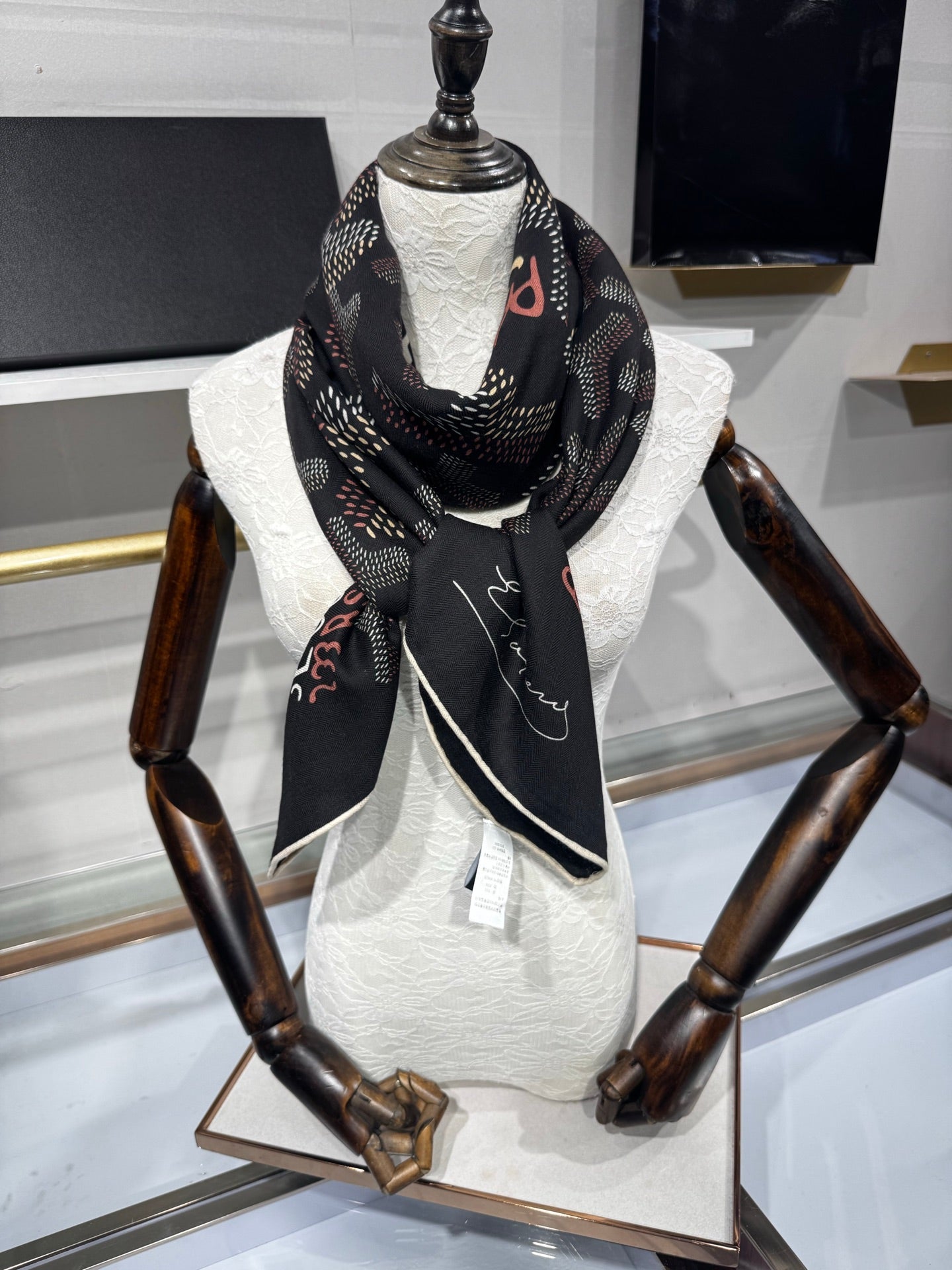 Goyard Shawl Scarf 140x140cm Black Twill Silk 209999