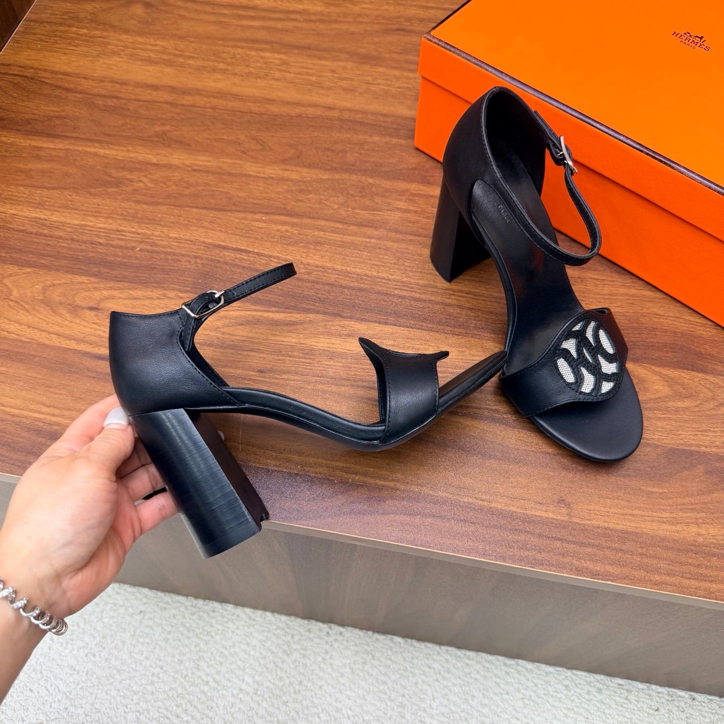 HM 26s Marquise Sandal 85mm In Black Calfskin