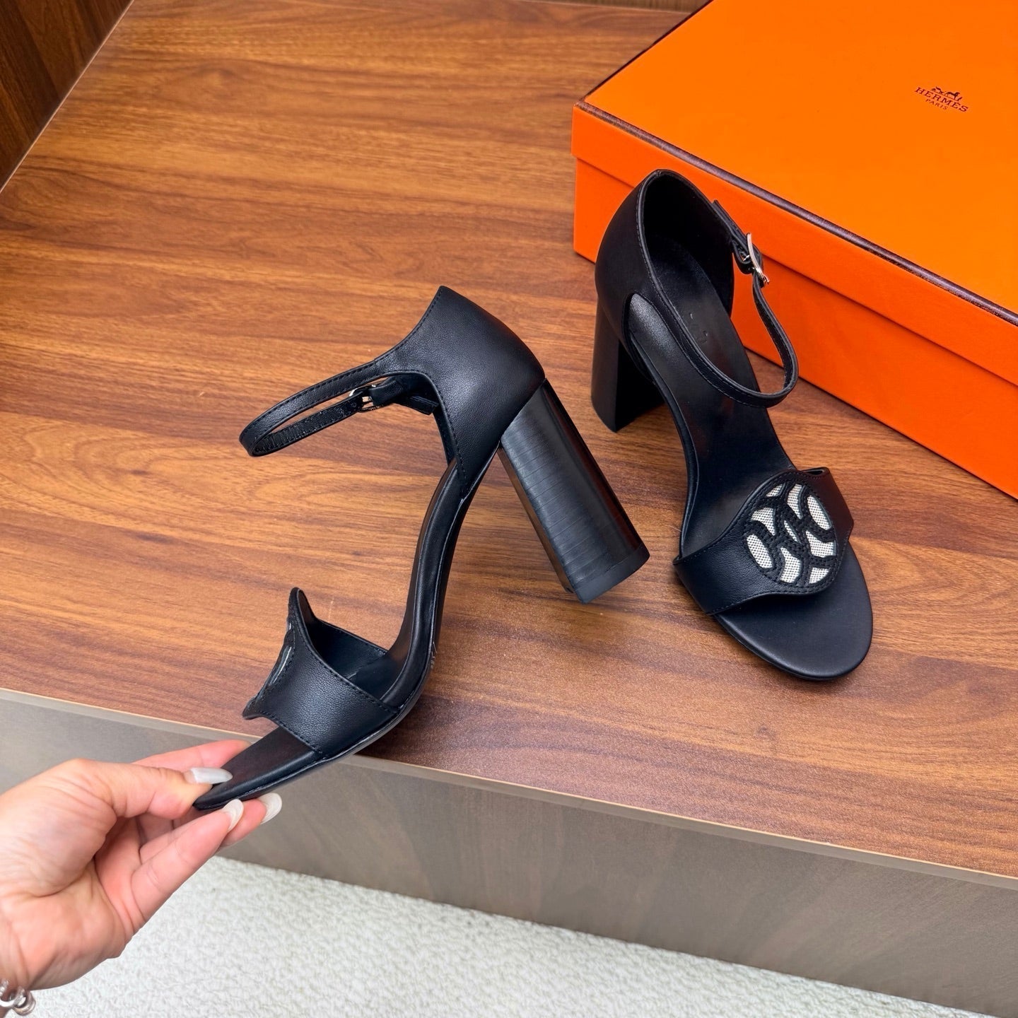 HM 26s Marquise Sandal 85mm In Black Calfskin