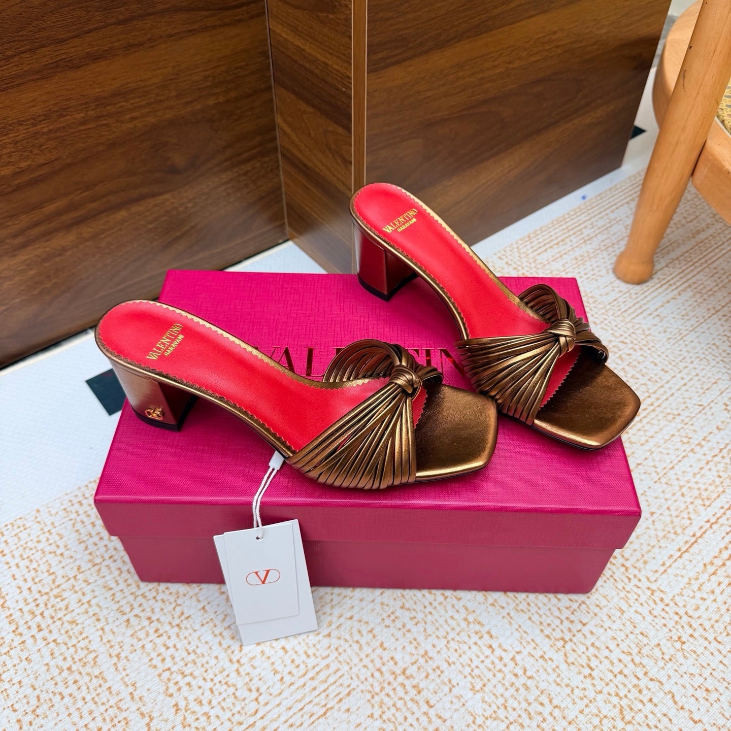 VT 26s Annet Mules 6.5cm Brown Gold Woven Leather 974324