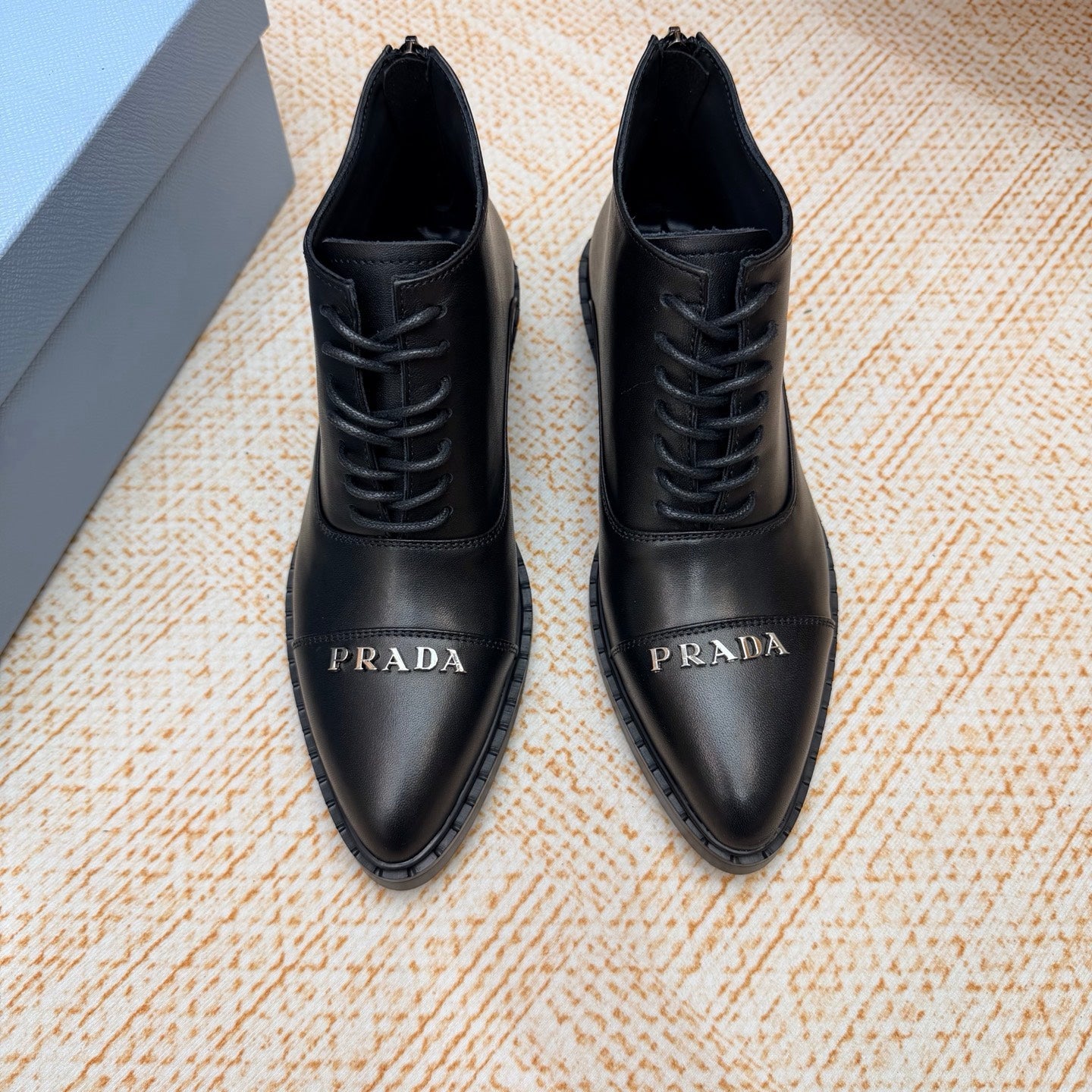 Prada 26s Pointed-Toe Derby Shoes Black Leather 974554