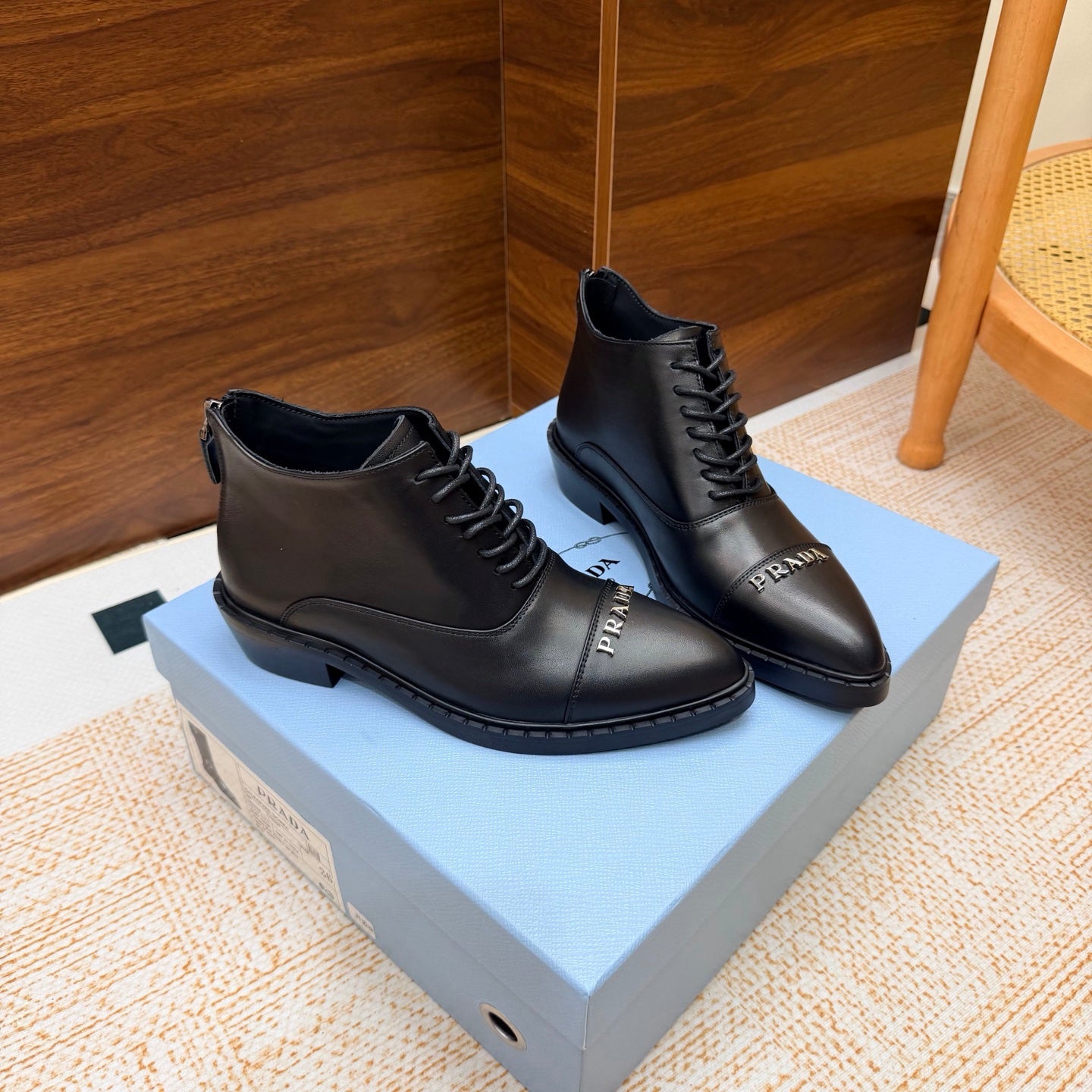 Prada 26s Pointed-Toe Derby Shoes Black Leather 974554