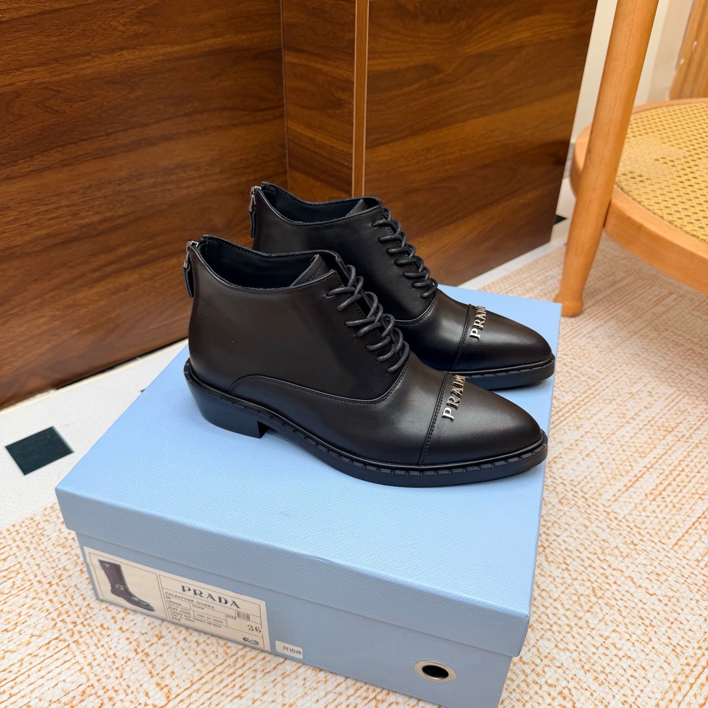 Prada 26s Pointed-Toe Derby Shoes Black Leather 974554