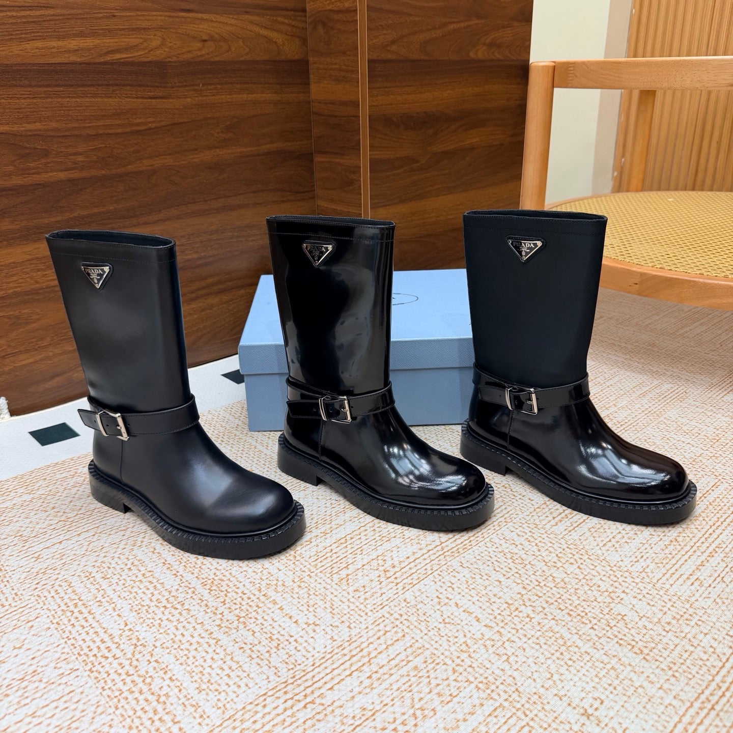 Prada 26s Ankle Riding Boots Black Leather 974556
