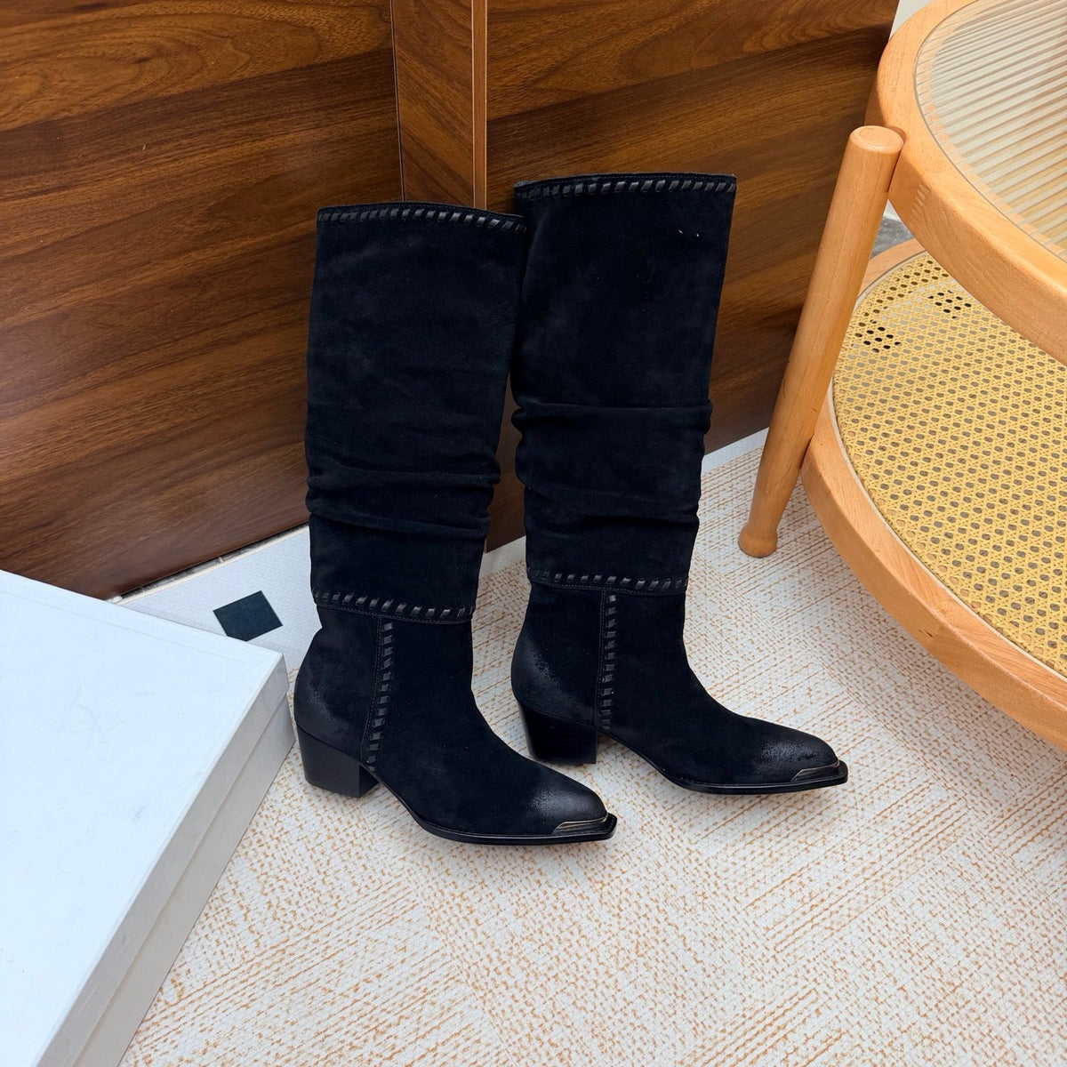 CE 26s Slouch Knee-High Boots 5cm Black Suede 131455