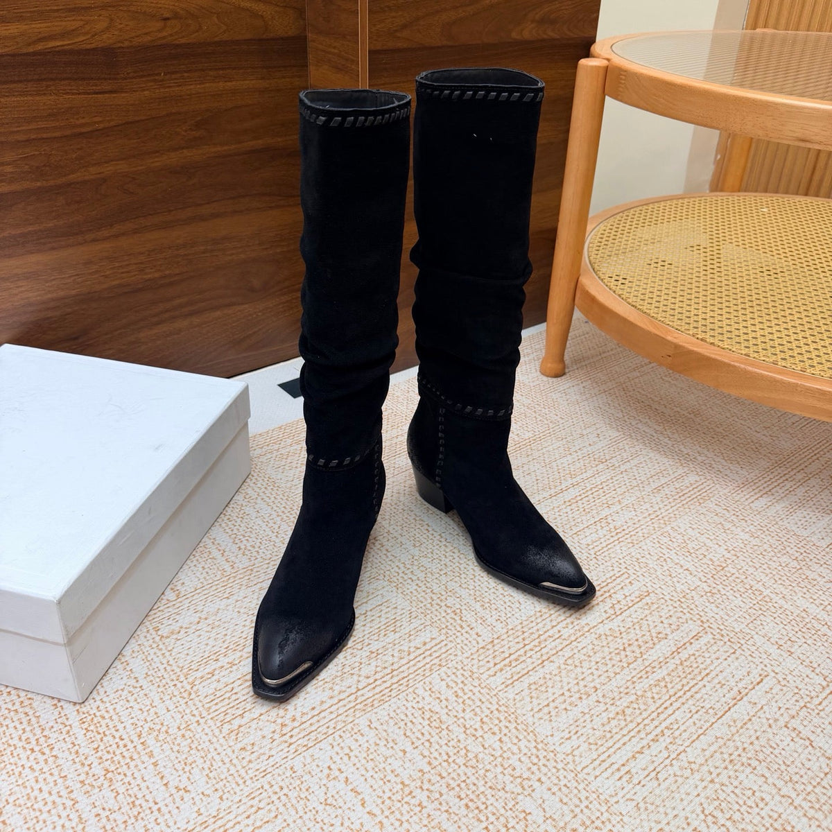 CE 26s Slouch Knee-High Boots 5cm Black Suede 131455