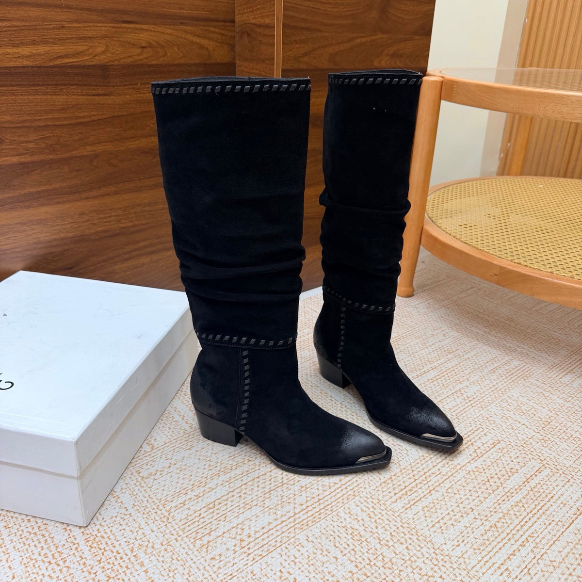 CE 26s Slouch Knee-High Boots 5cm Black Suede 131455