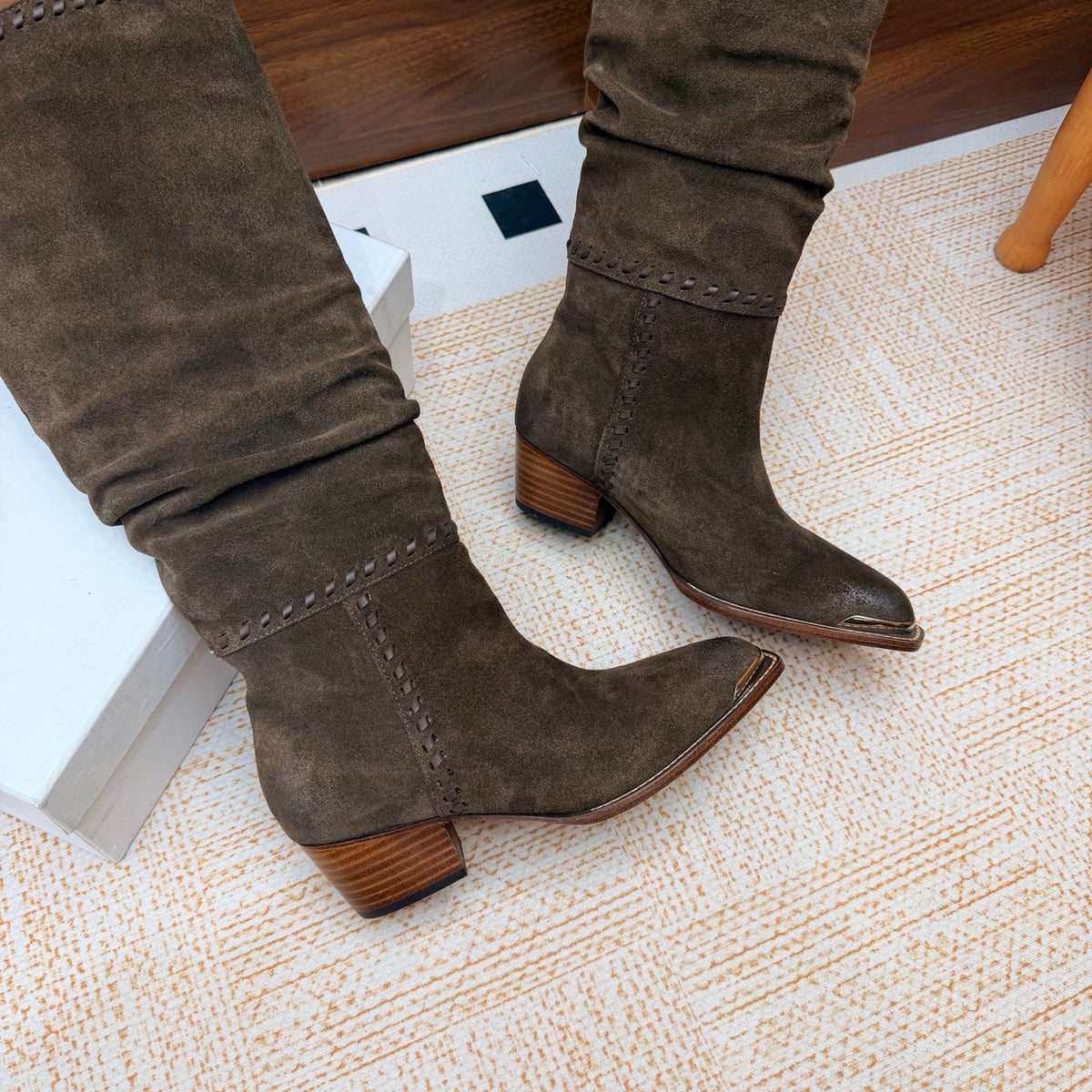 CE 26s Slouch Knee-High Boots 5cm Dark Khaki Suede 131456