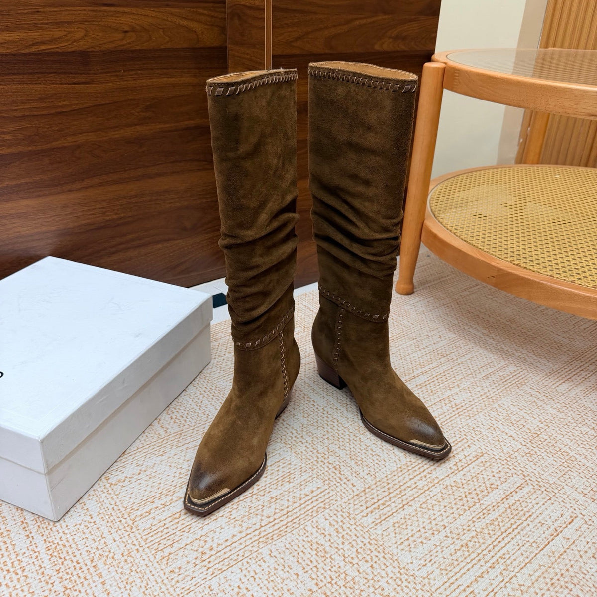 CE 26s Slouch Knee-High Boots 5cm Khaki Suede 131458