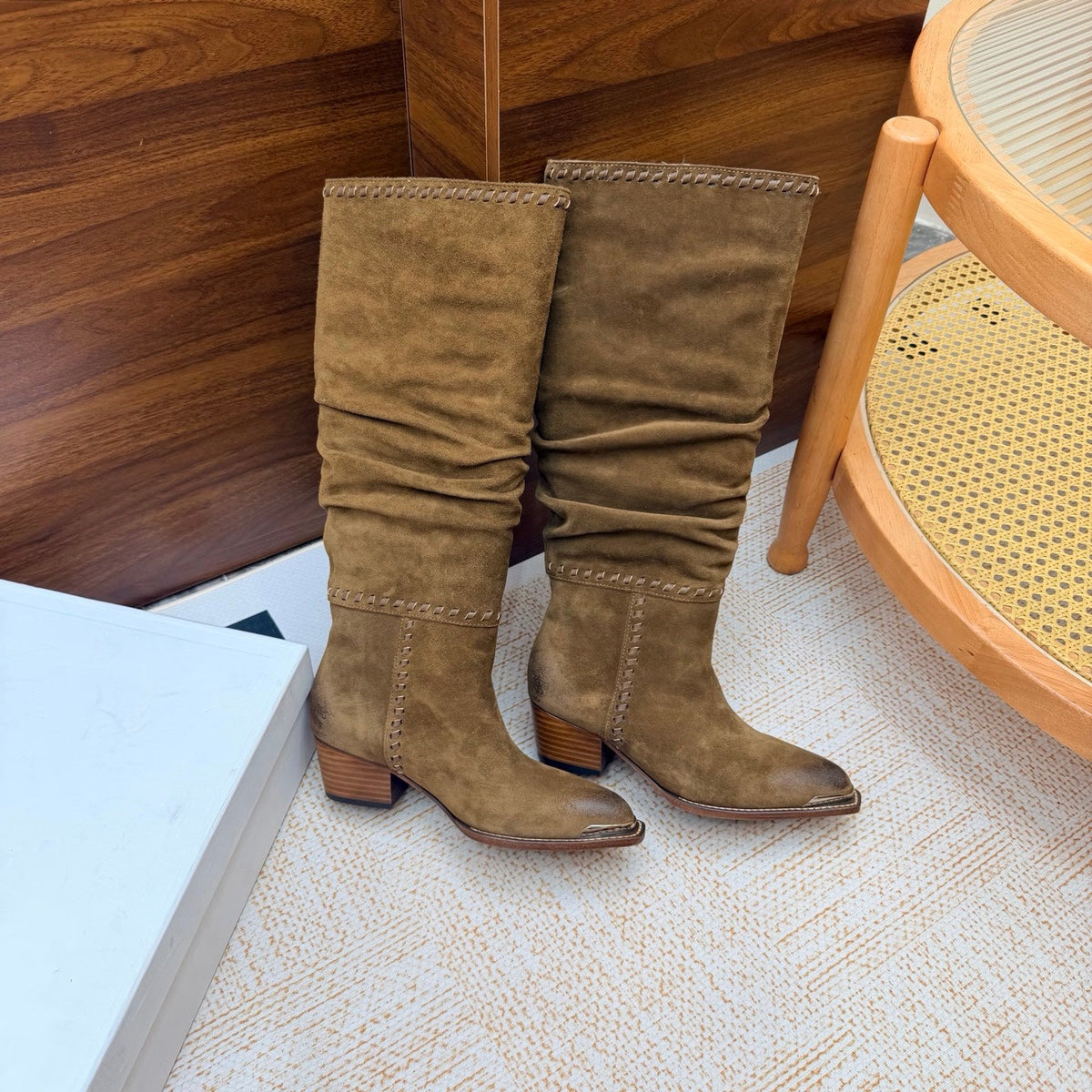 CE 26s Slouch Knee-High Boots 5cm Khaki Suede 131458