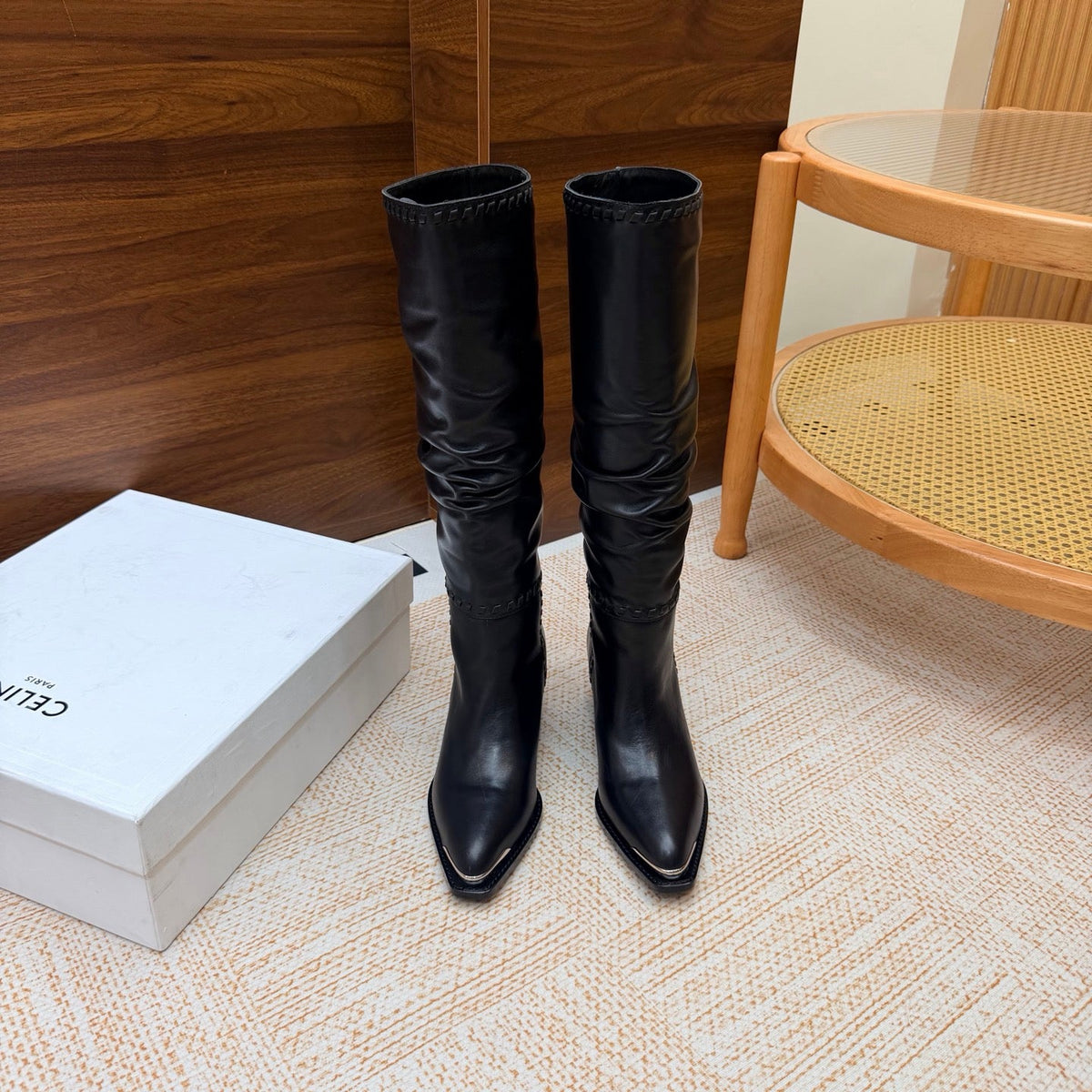 CE 26s Slouch Knee-High Boots 5cm Black Leather 131459