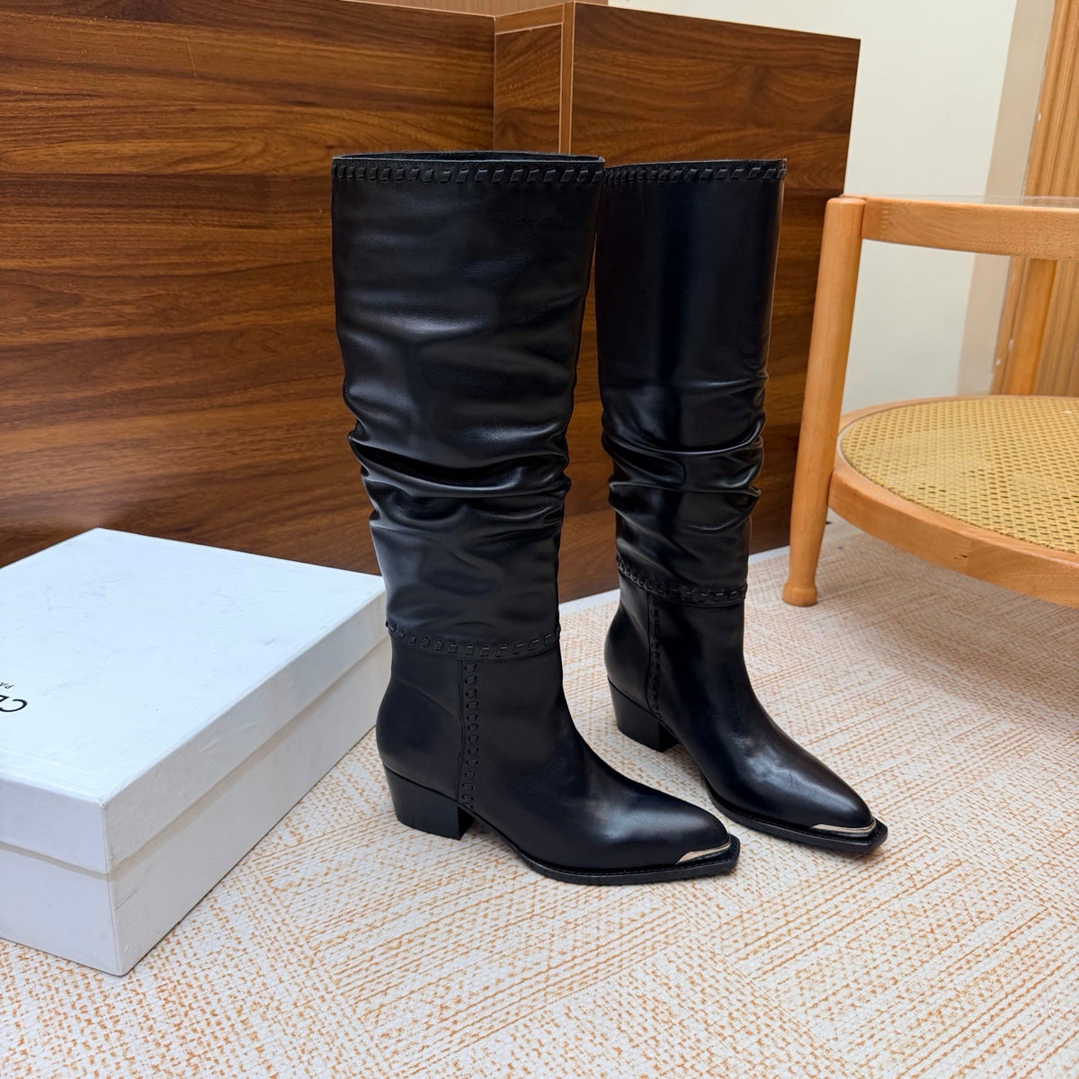 CE 26s Slouch Knee-High Boots 5cm Black Leather 131459
