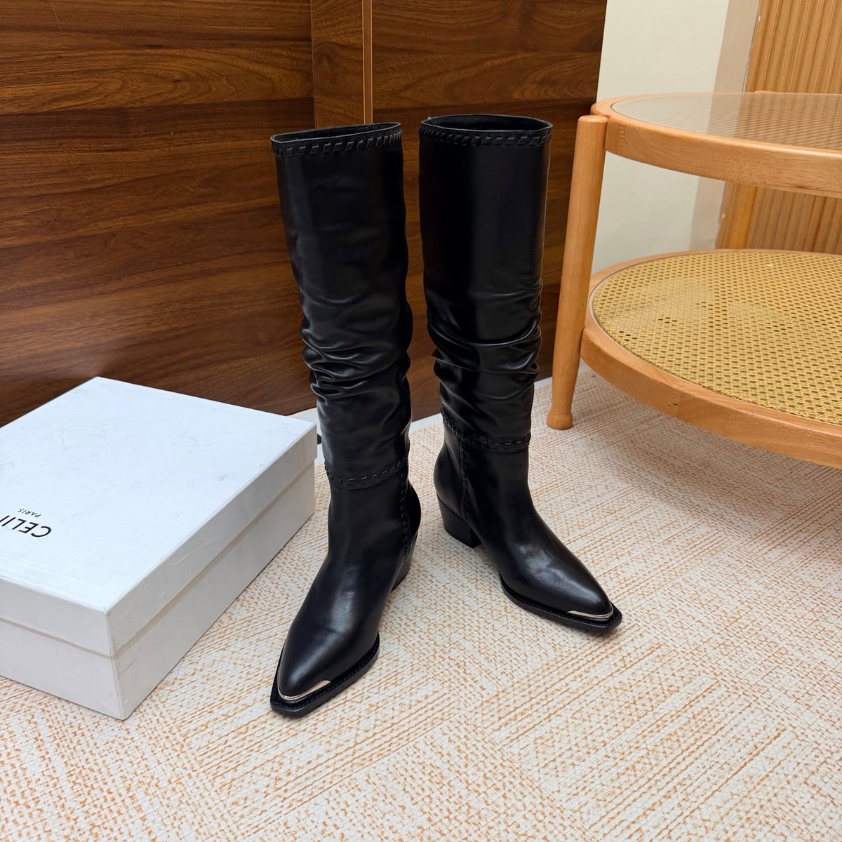 CE 26s Slouch Knee-High Boots 5cm Black Leather 131459