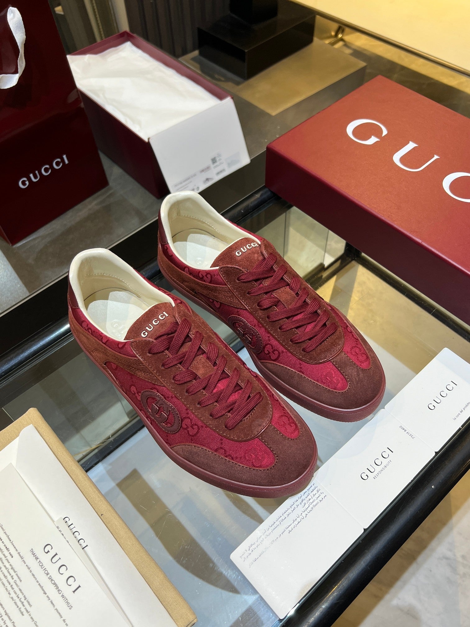 GG G75 Sneaker Red Suede Canvas 818345